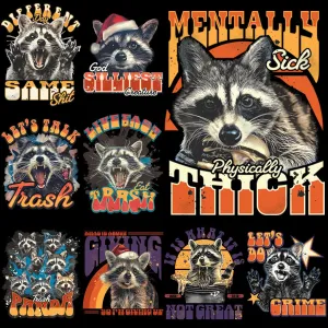 9 Racoon Trash Bootleg 90's Funny Designs Bundle PNG