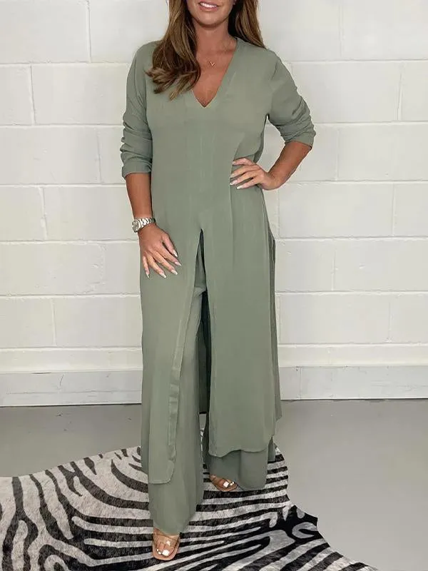 Alejandra - Relaxed V-Neck Two-Piece Outfit