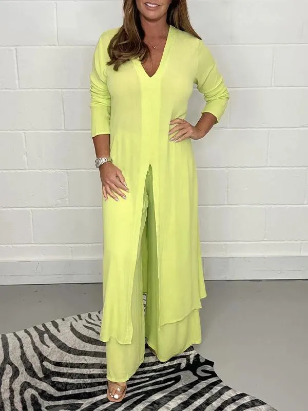 Alejandra - Relaxed V-Neck Two-Piece Outfit
