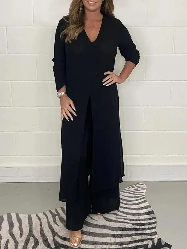 Alejandra - Relaxed V-Neck Two-Piece Outfit