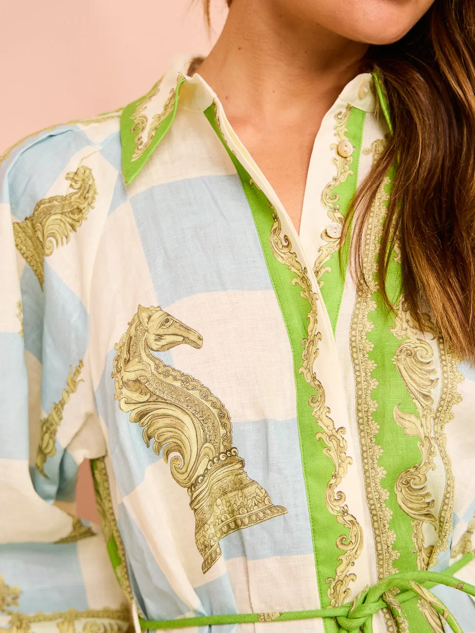 Alemais Checkmate Linen Shirtdress in Multi