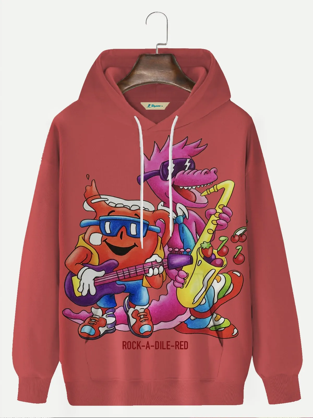 Alohadaddy Vintage Casual Art Men's Drawstring Hoodie Rock & Jazz Cartoon Stretch Plus Size Casual Pullover Sweatshirts