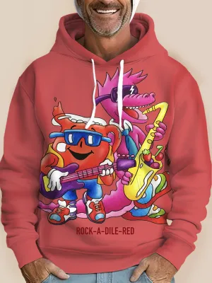 Alohadaddy Vintage Casual Art Men's Drawstring Hoodie Rock & Jazz Cartoon Stretch Plus Size Casual Pullover Sweatshirts