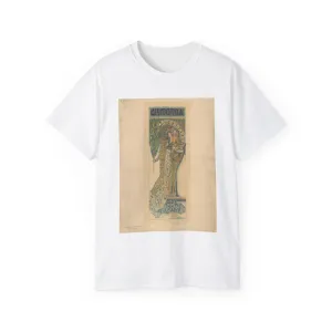 Alphonse Mucha - Poster for Victorien Sardou's Gismonda starring Sarah Bernhardt - Original White T-Shirt Gildan 2000 Cotton Unisex