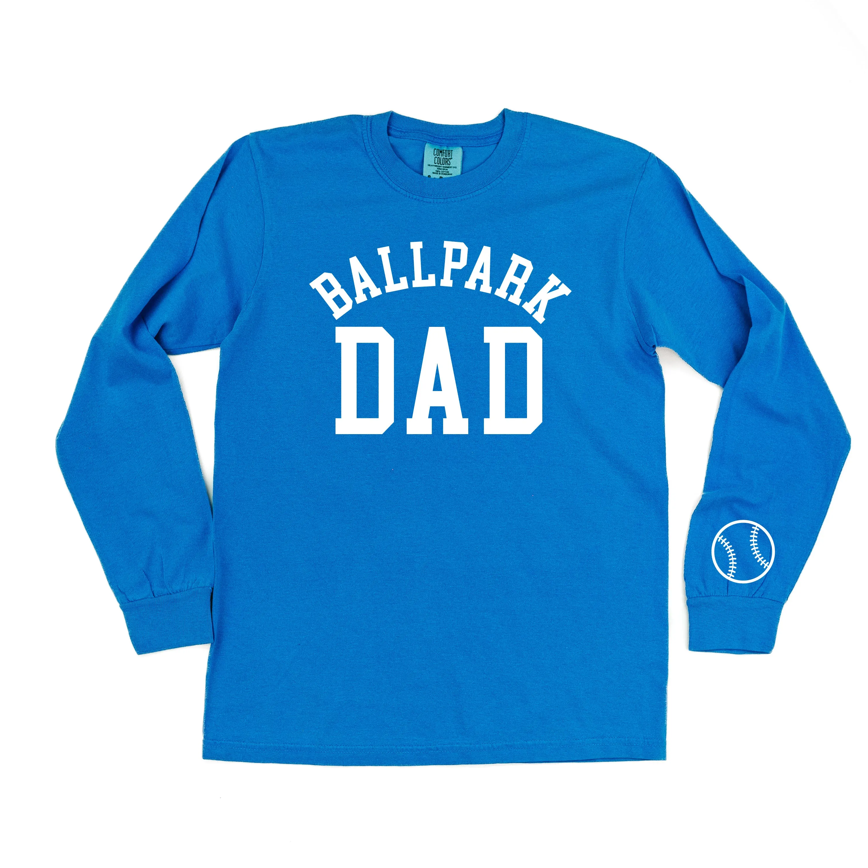 Ballpark Dad - Baseball Detail on Sleeve - LONG SLEEVE COMFORT COLORS TEE