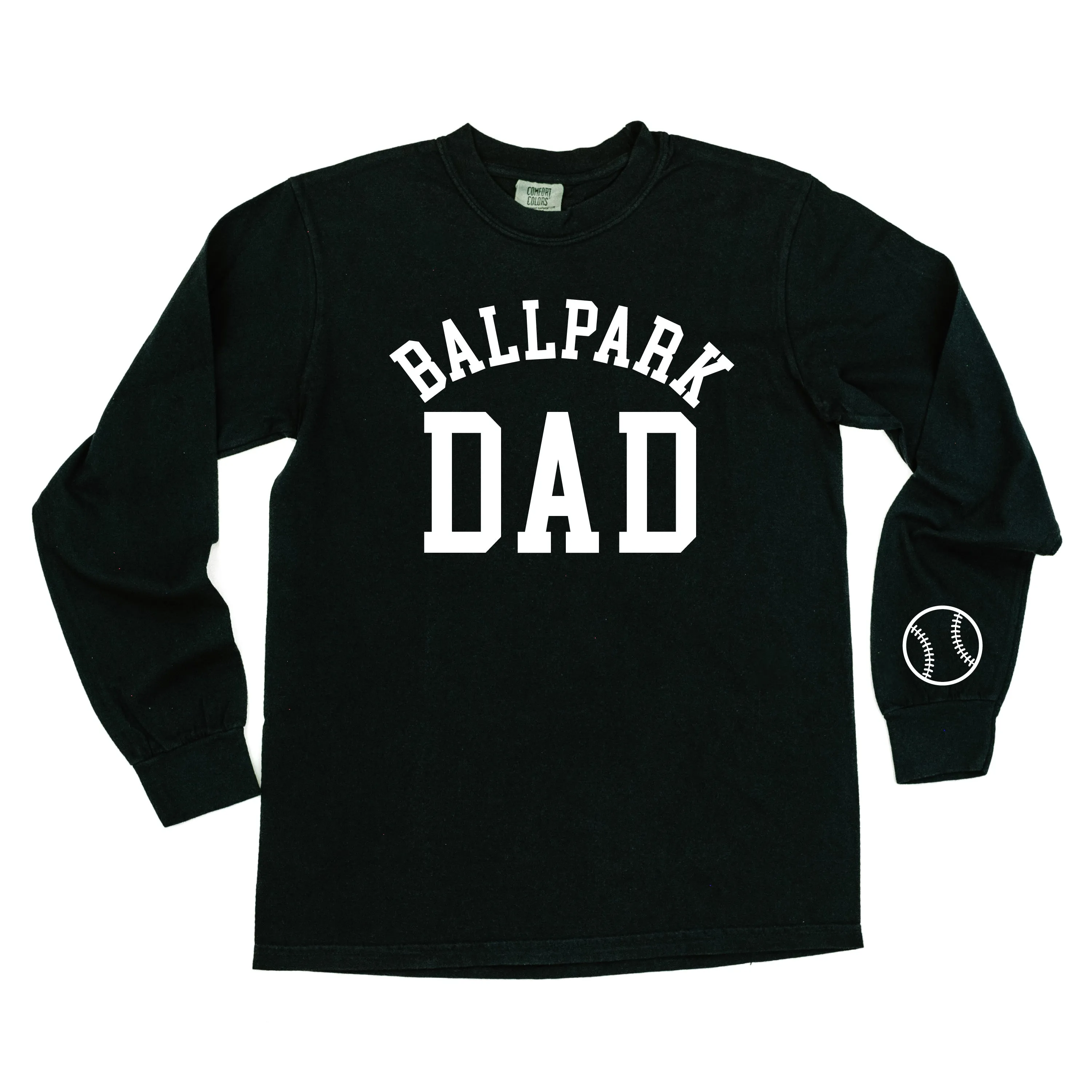 Ballpark Dad - Baseball Detail on Sleeve - LONG SLEEVE COMFORT COLORS TEE
