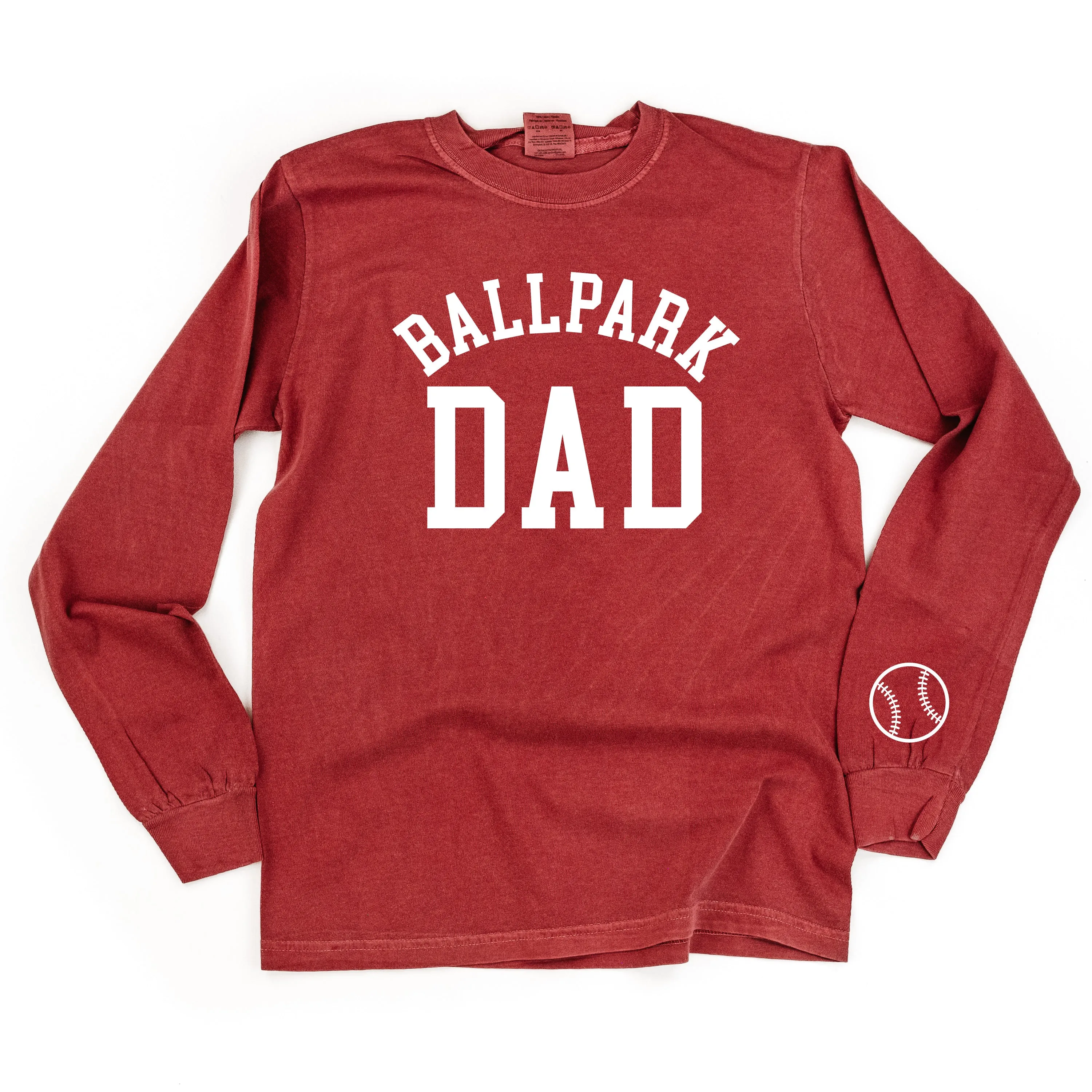 Ballpark Dad - Baseball Detail on Sleeve - LONG SLEEVE COMFORT COLORS TEE