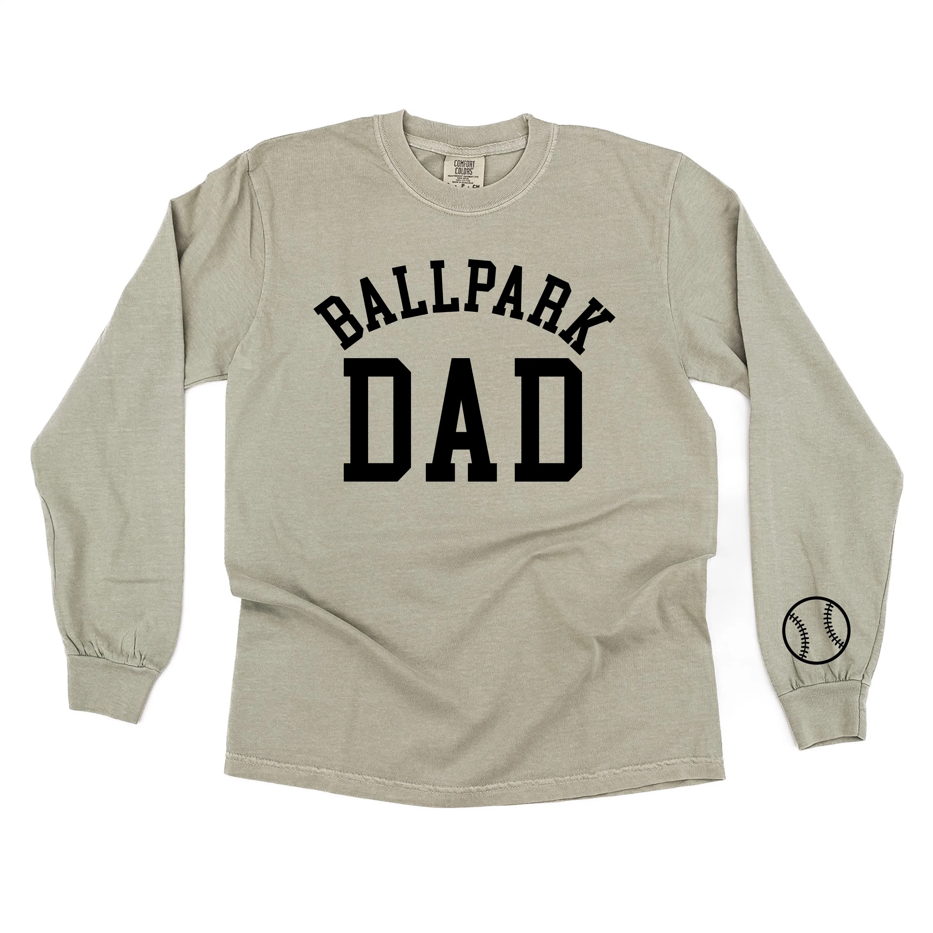 Ballpark Dad - Baseball Detail on Sleeve - LONG SLEEVE COMFORT COLORS TEE