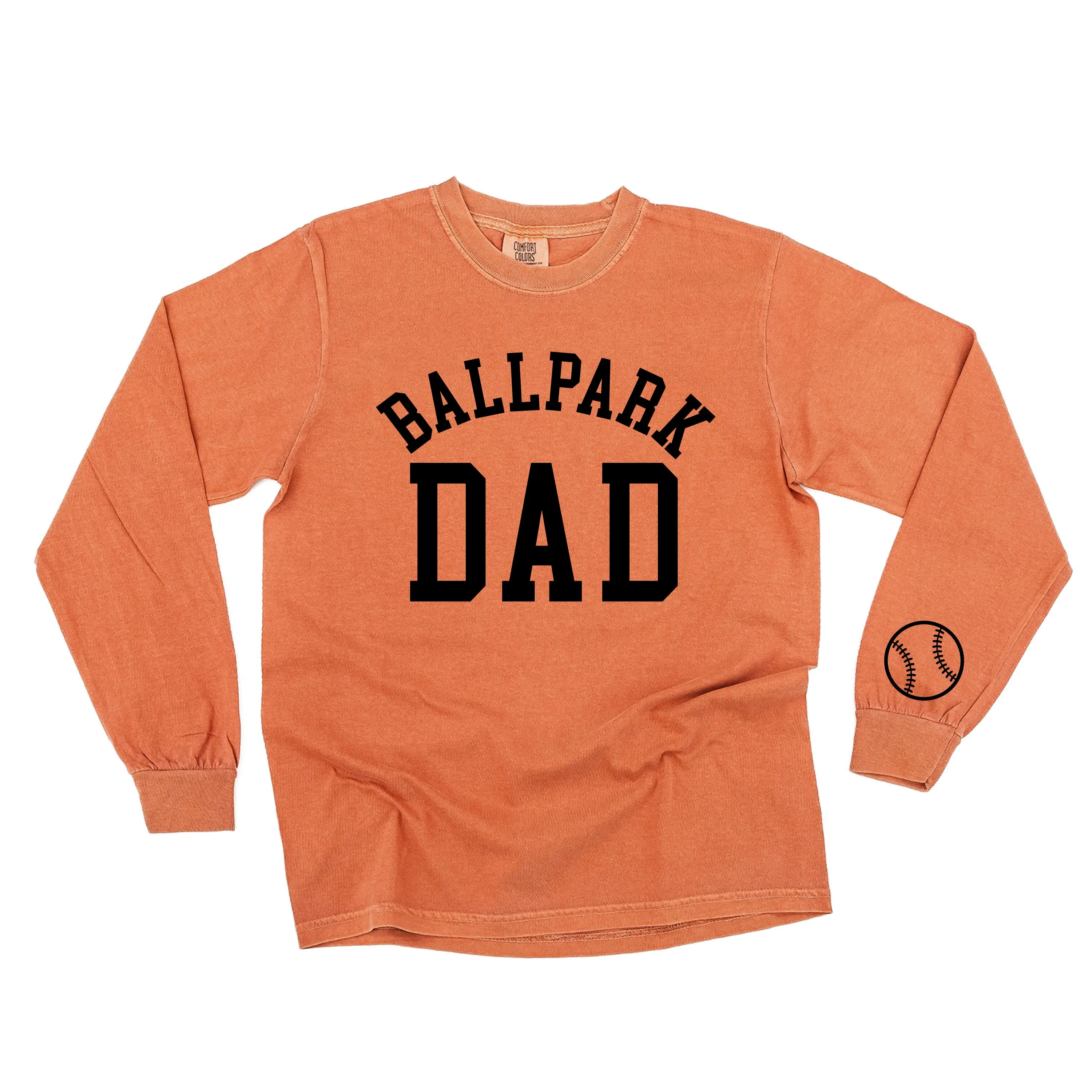 Ballpark Dad - Baseball Detail on Sleeve - LONG SLEEVE COMFORT COLORS TEE
