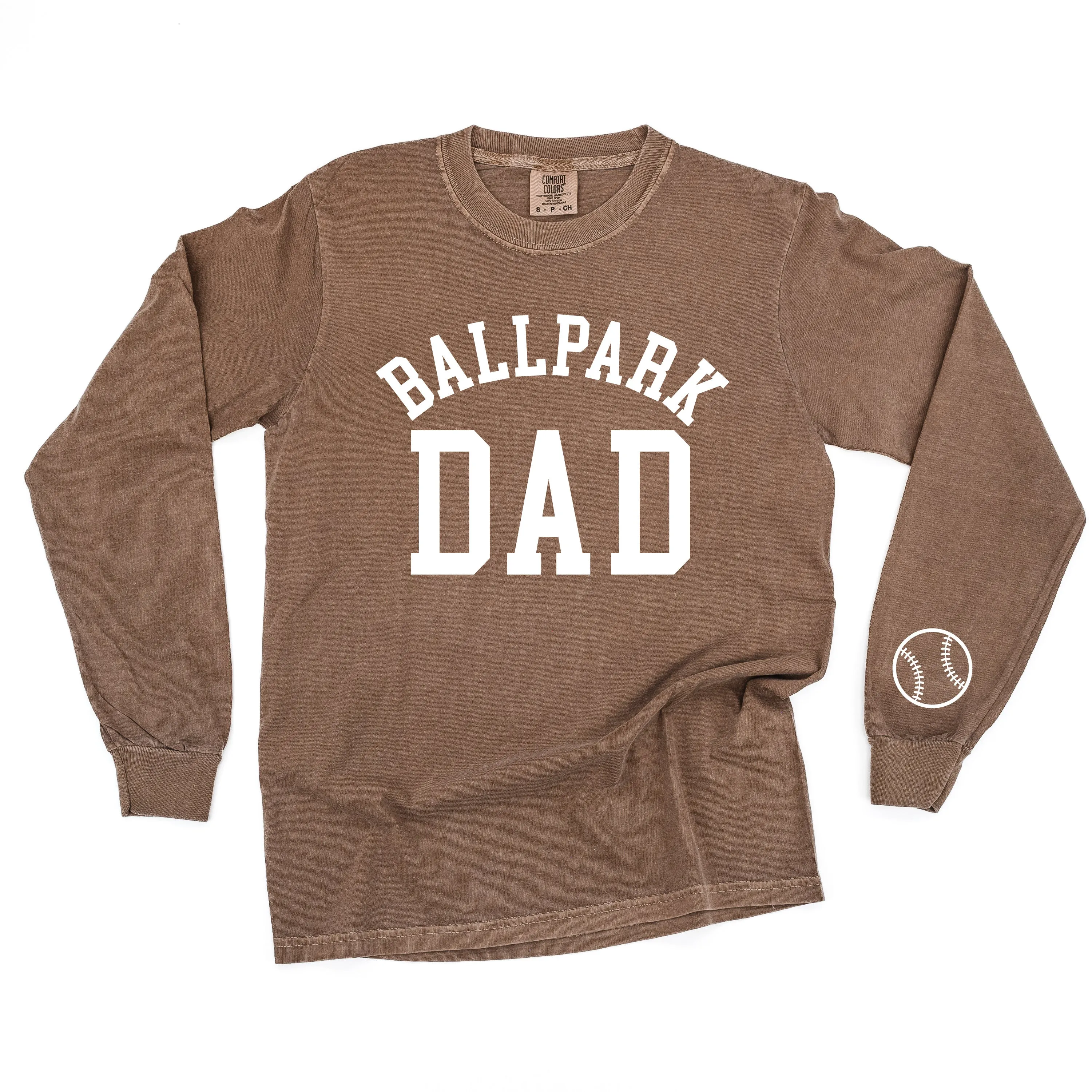 Ballpark Dad - Baseball Detail on Sleeve - LONG SLEEVE COMFORT COLORS TEE