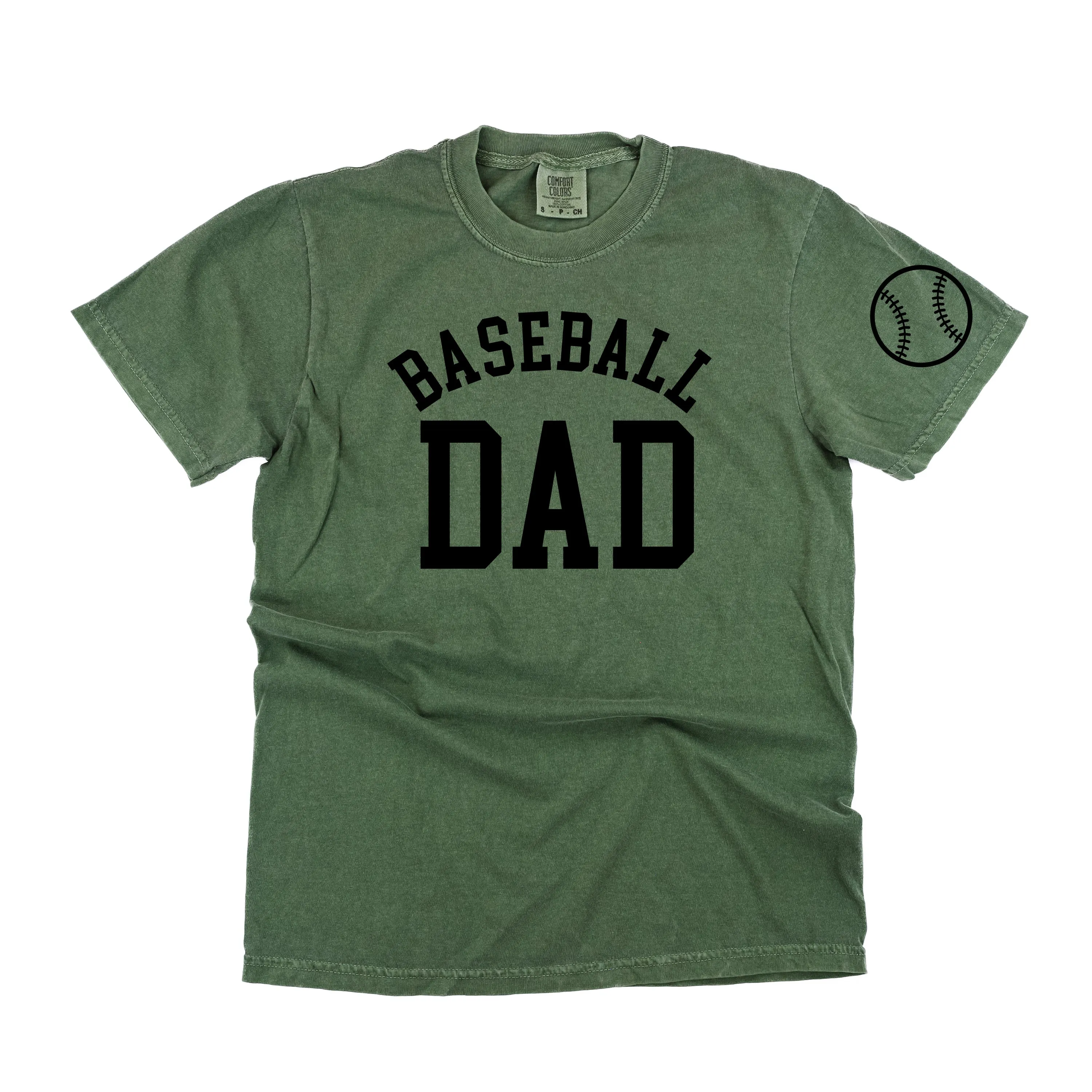 Baseball Dad - Baseball Detail on Sleeve - SHORT SLEEVE COMFORT COLORS TEE