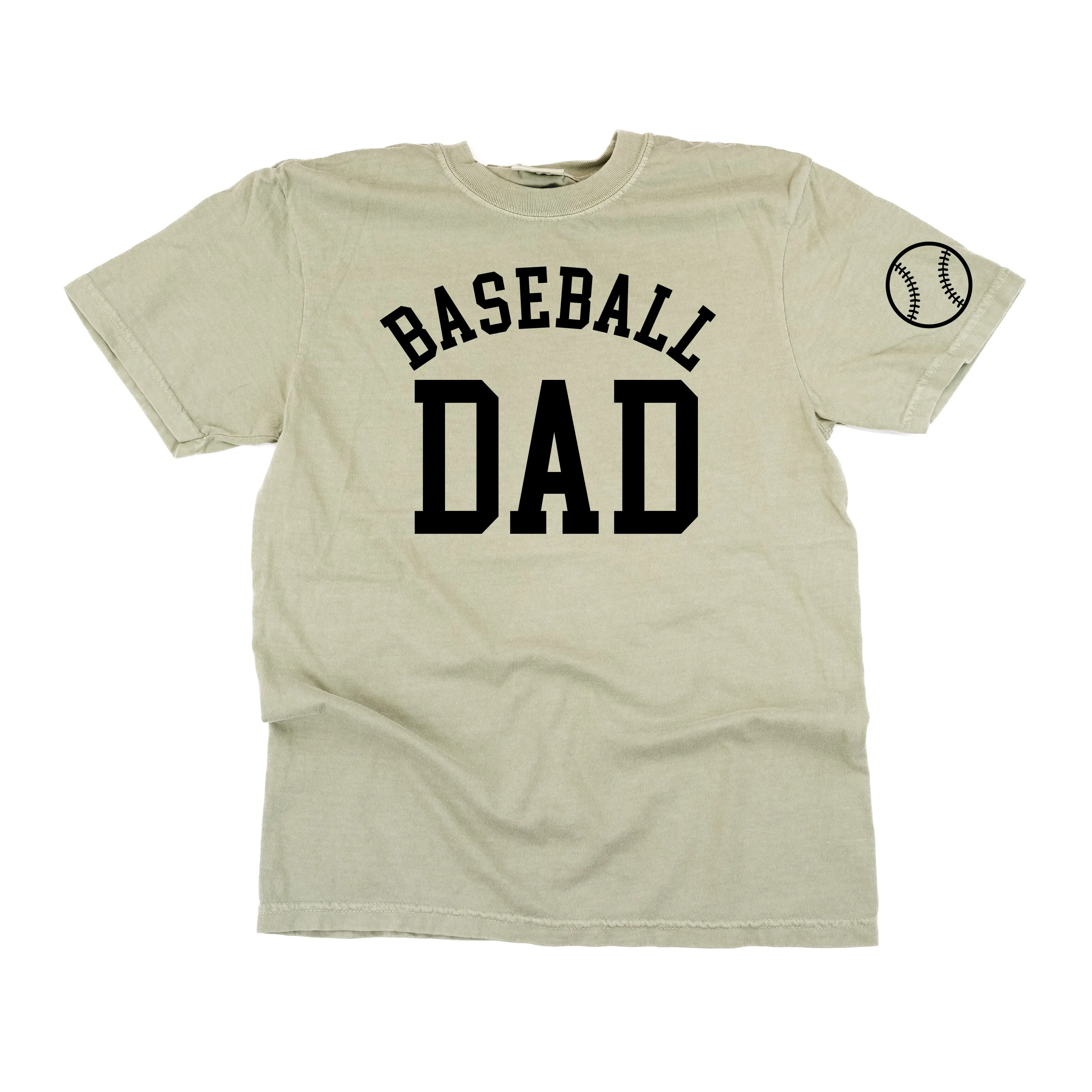 Baseball Dad - Baseball Detail on Sleeve - SHORT SLEEVE COMFORT COLORS TEE