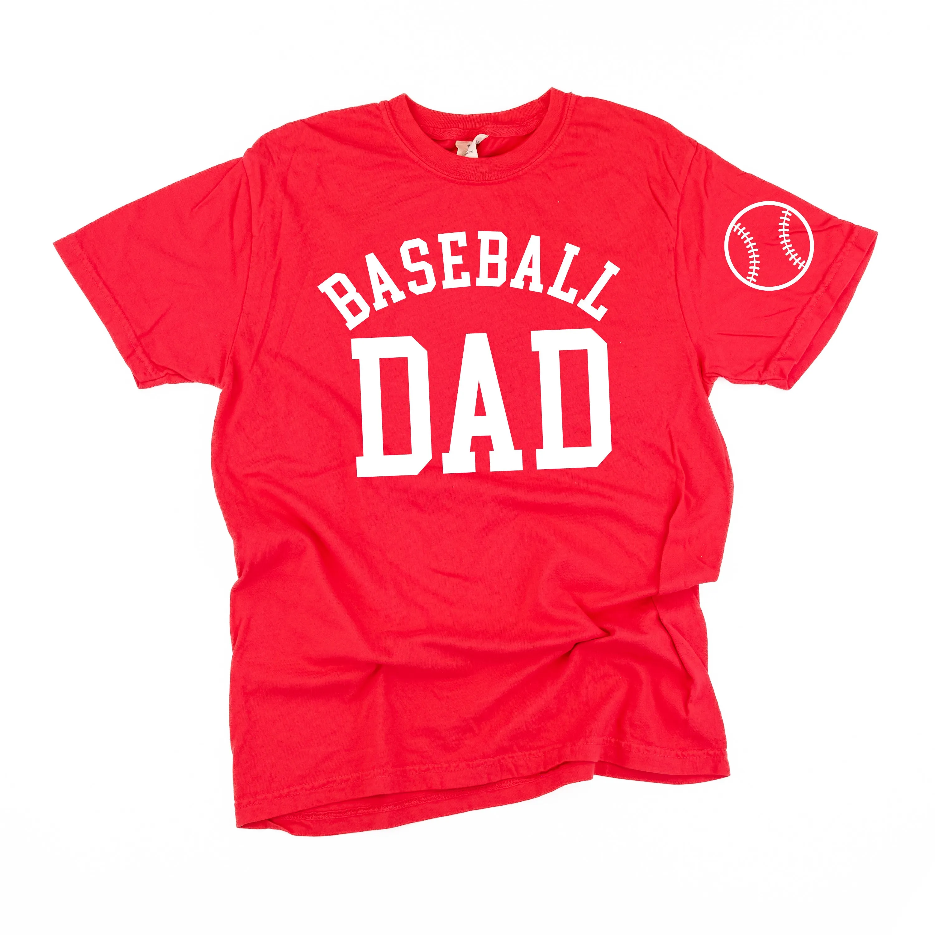 Baseball Dad - Baseball Detail on Sleeve - SHORT SLEEVE COMFORT COLORS TEE