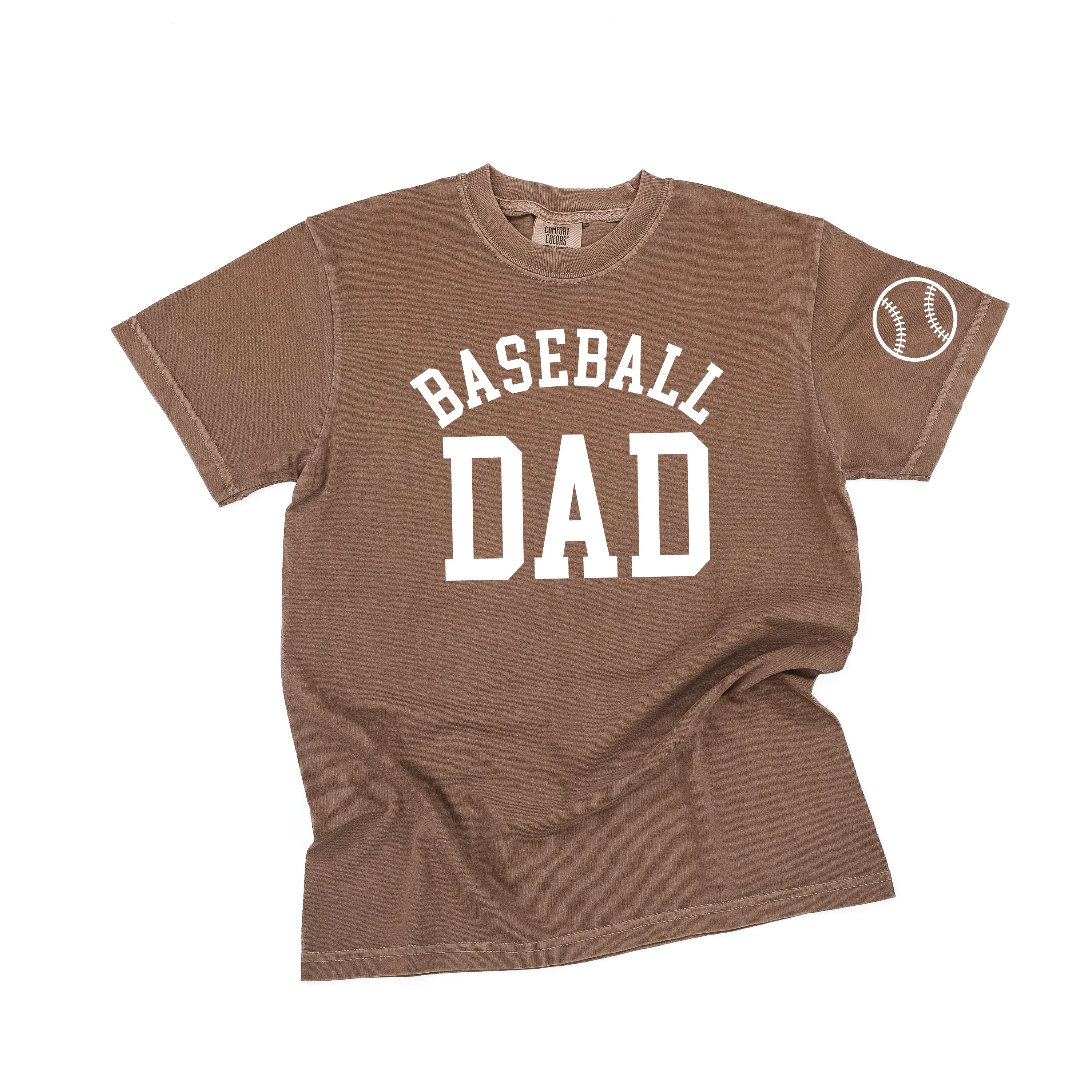 Baseball Dad - Baseball Detail on Sleeve - SHORT SLEEVE COMFORT COLORS TEE
