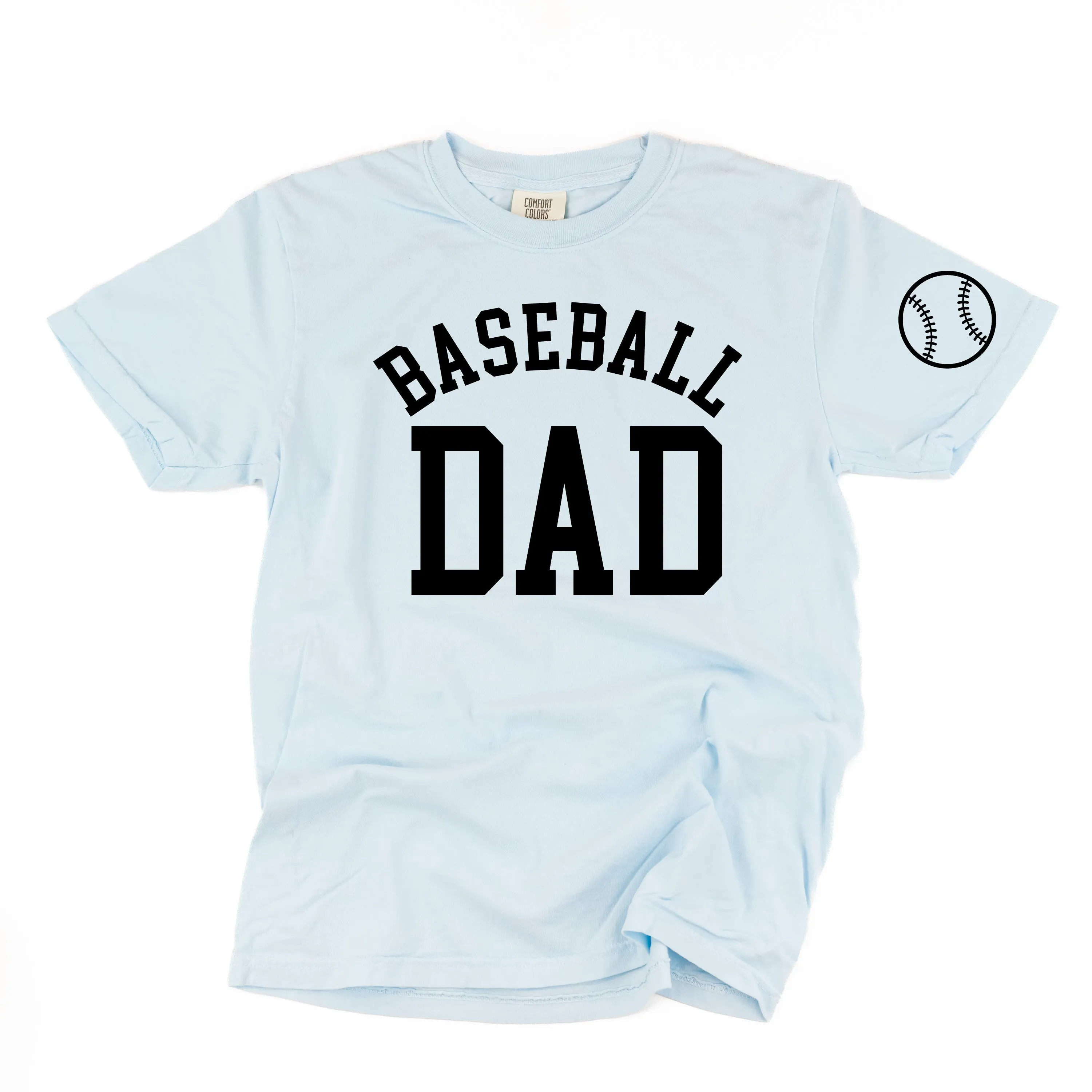 Baseball Dad - Baseball Detail on Sleeve - SHORT SLEEVE COMFORT COLORS TEE