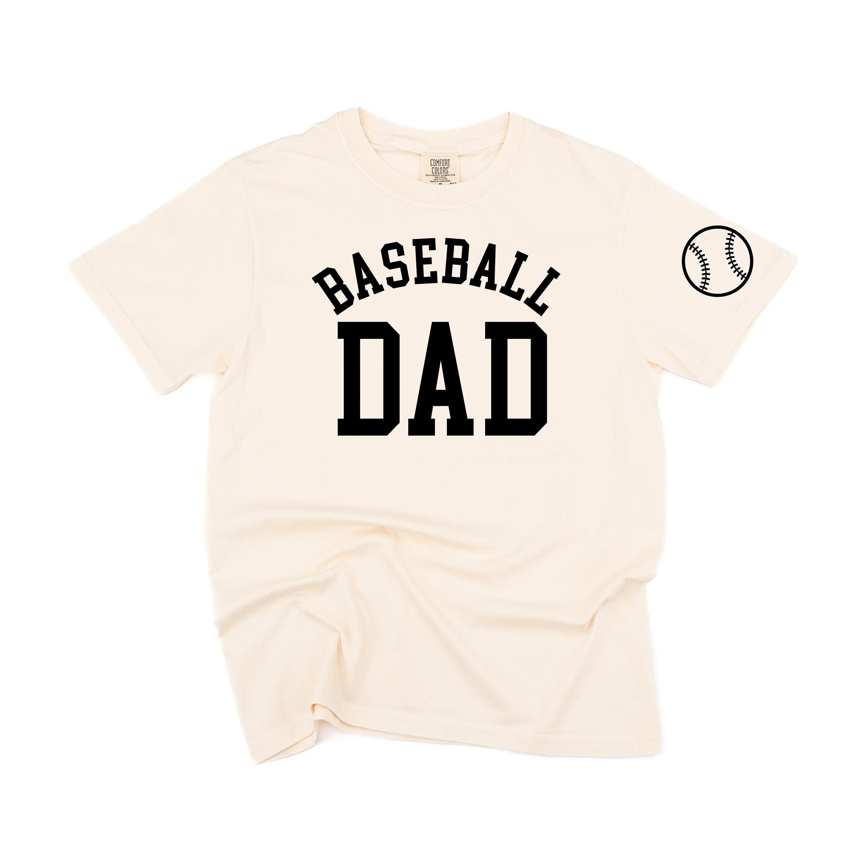 Baseball Dad - Baseball Detail on Sleeve - SHORT SLEEVE COMFORT COLORS TEE