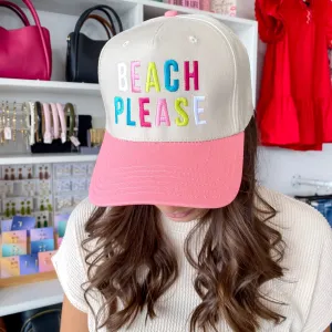 Beach Please Two-Toned Pink and Tan Vintage Baseball Hat