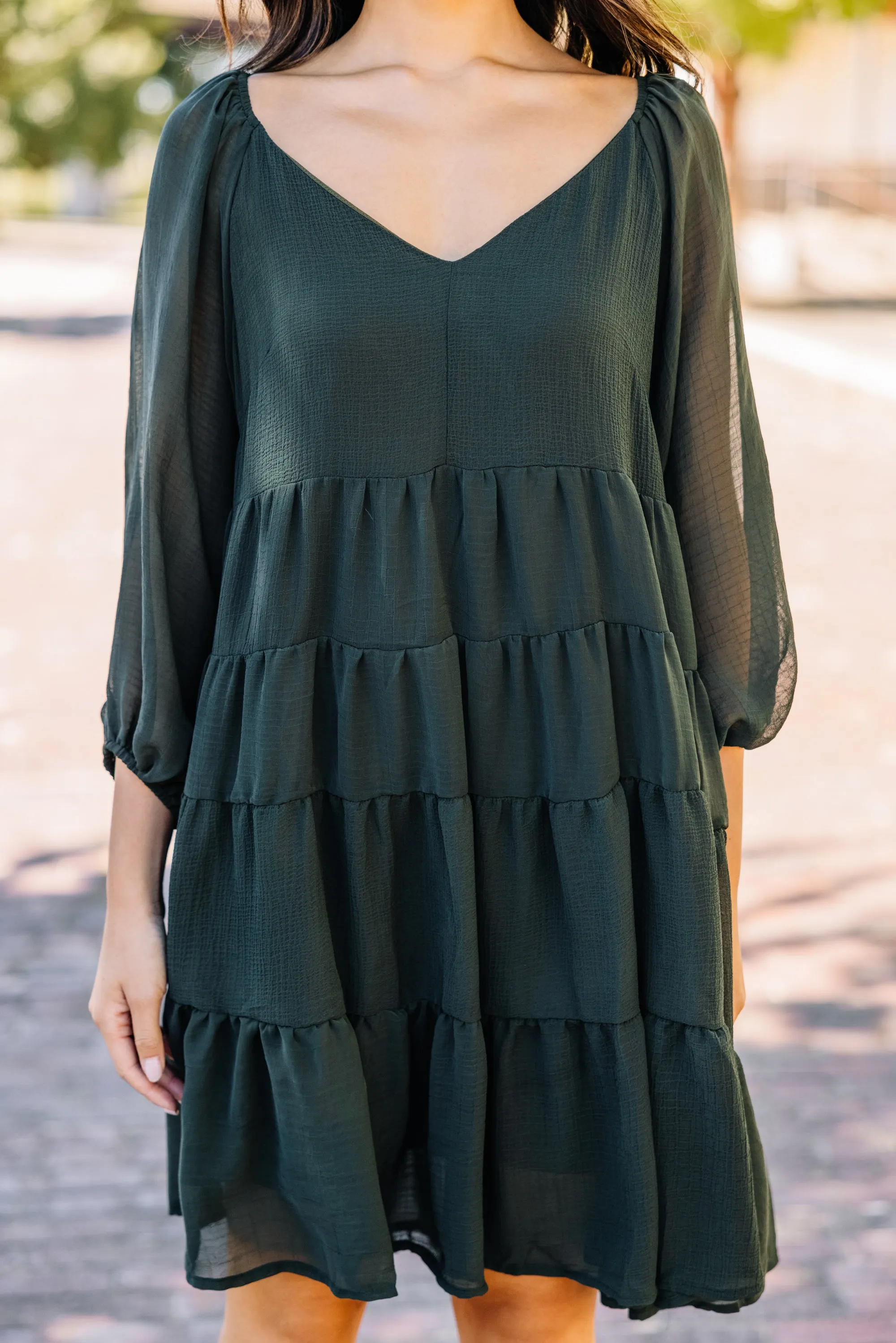 Before You Know It Hunter Green Tiered Dress