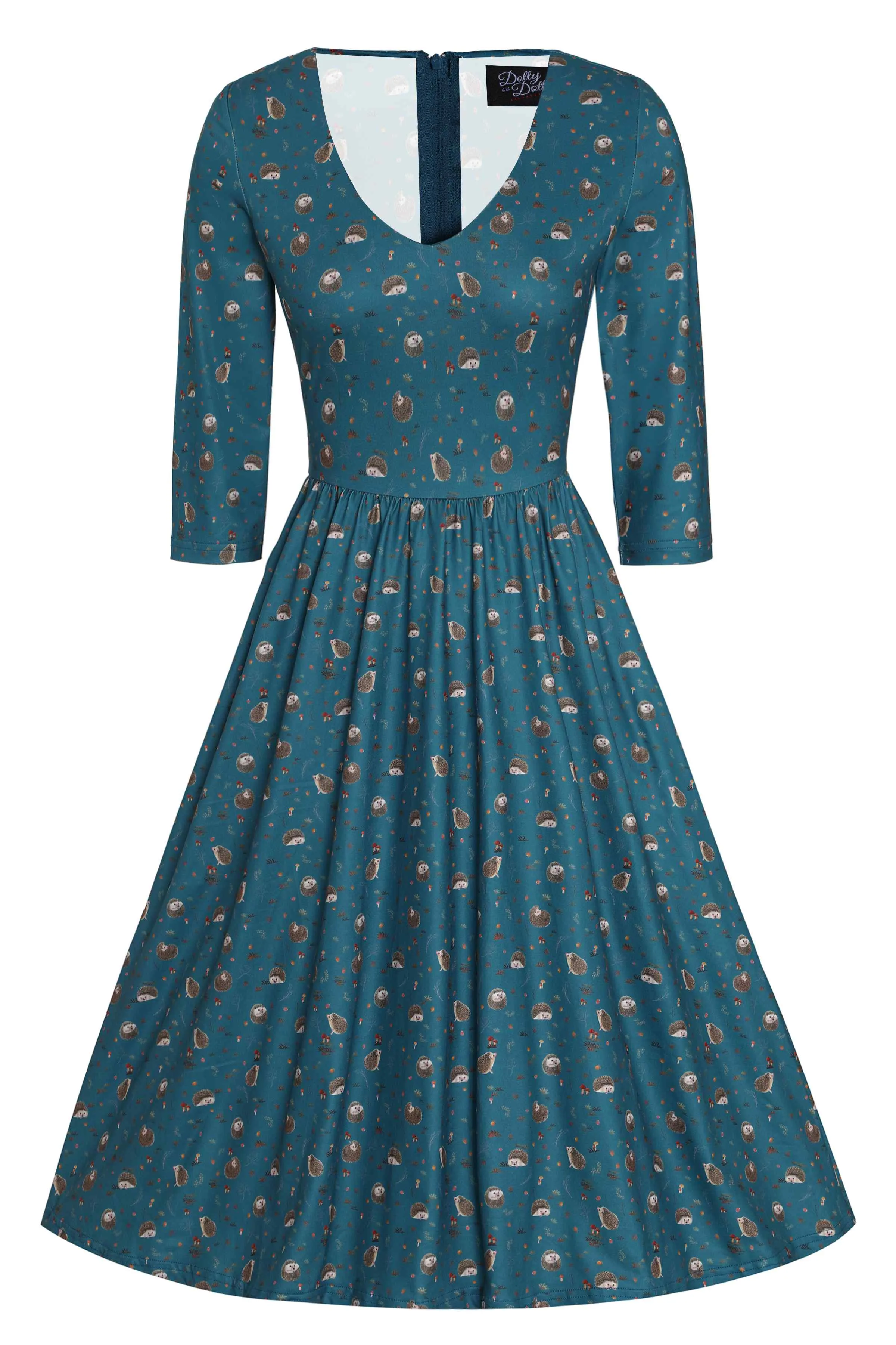 Billie Green Hedgehog & Mushroom Print Dress