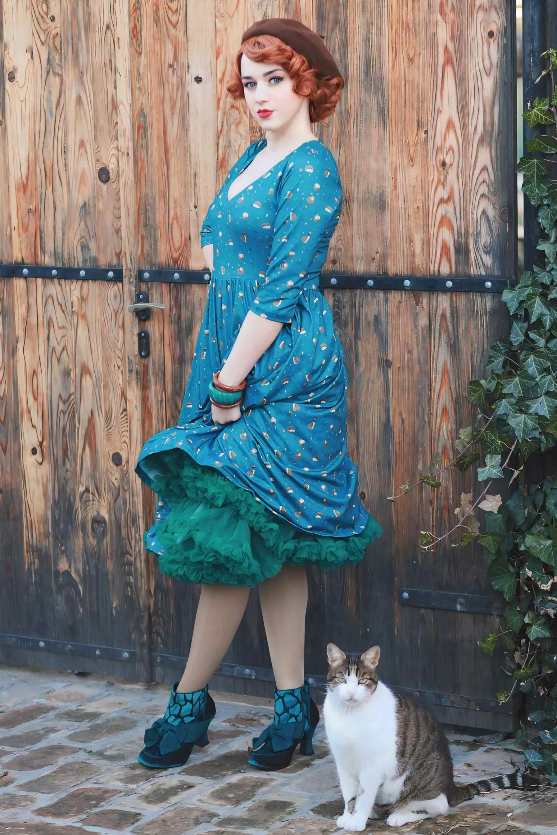 Billie Green Hedgehog & Mushroom Print Dress