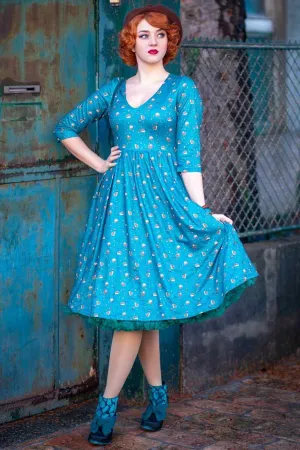 Billie Green Hedgehog & Mushroom Print Dress