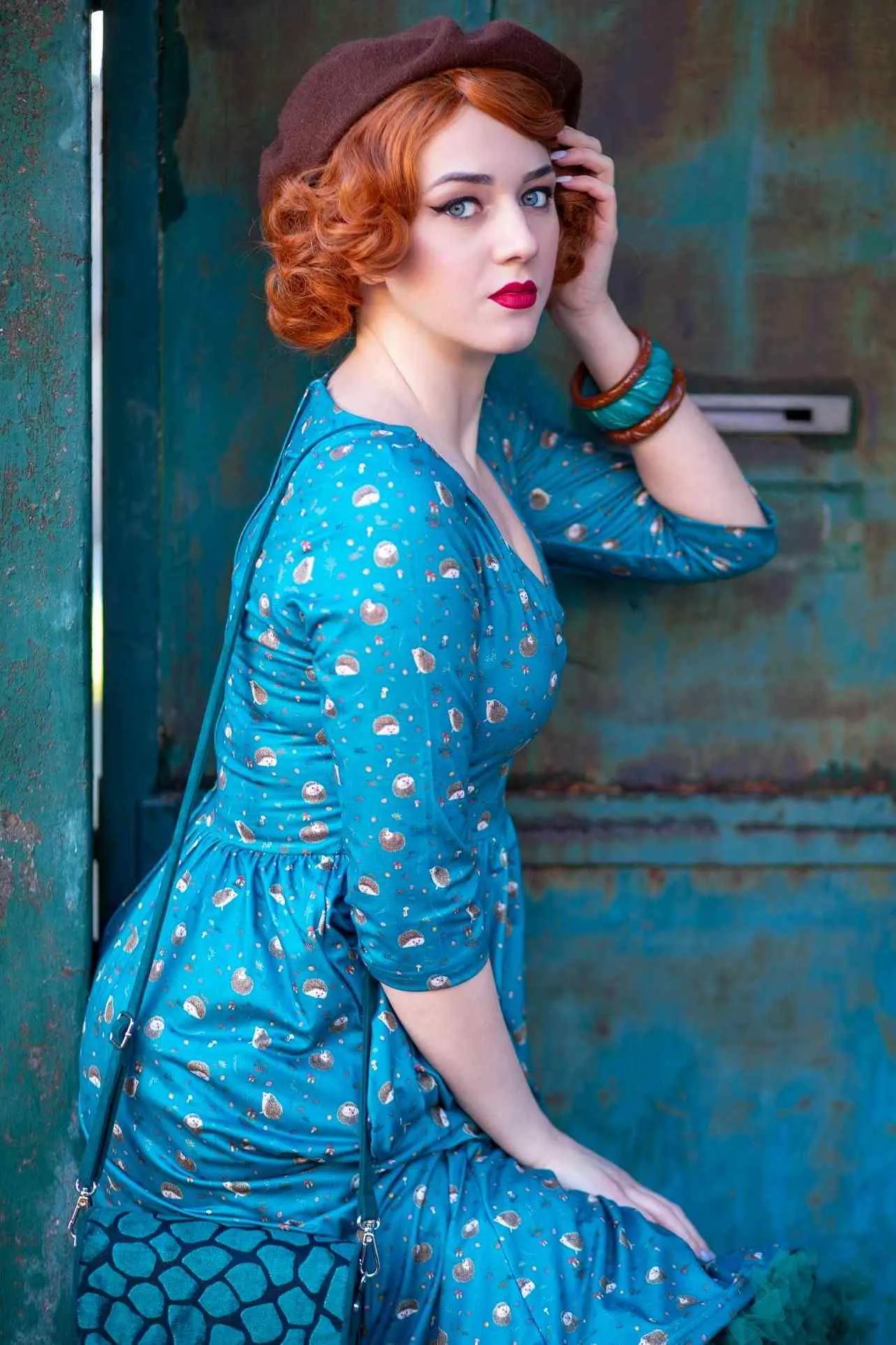 Billie Green Hedgehog & Mushroom Print Dress