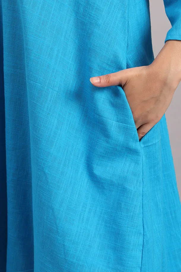 Breezy Bloom Embroidered Cotton Dress  Blue