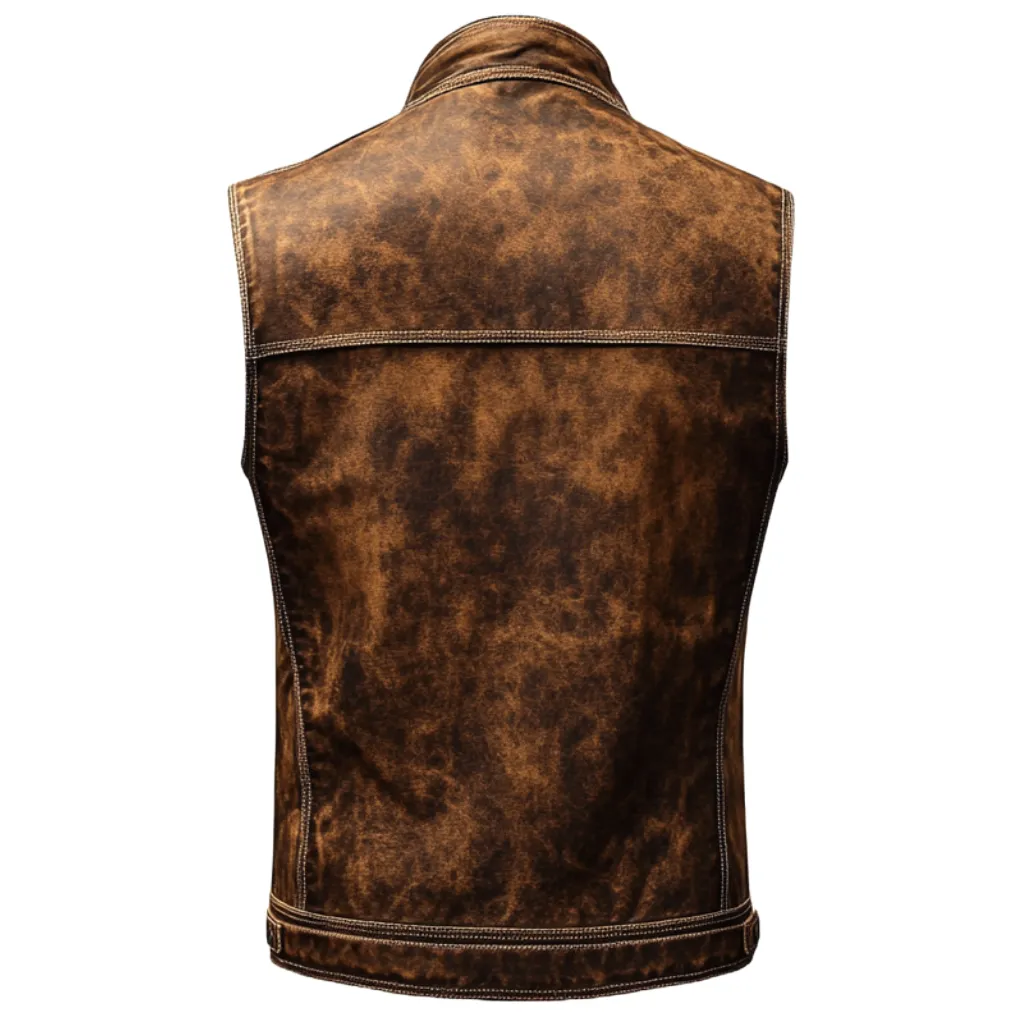 Brown Distressed Leather Vest - Made from Genuine Leather | El Zoro