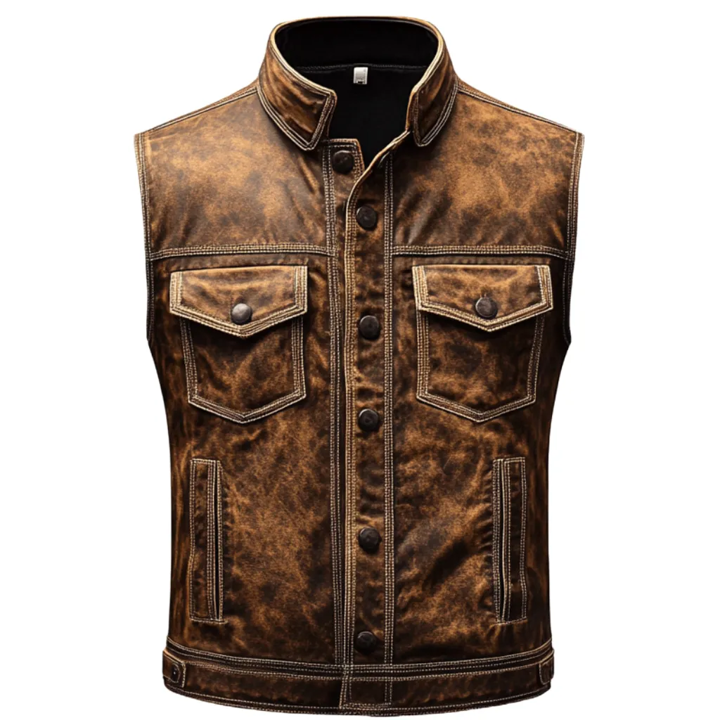 Brown Distressed Leather Vest - Made from Genuine Leather | El Zoro