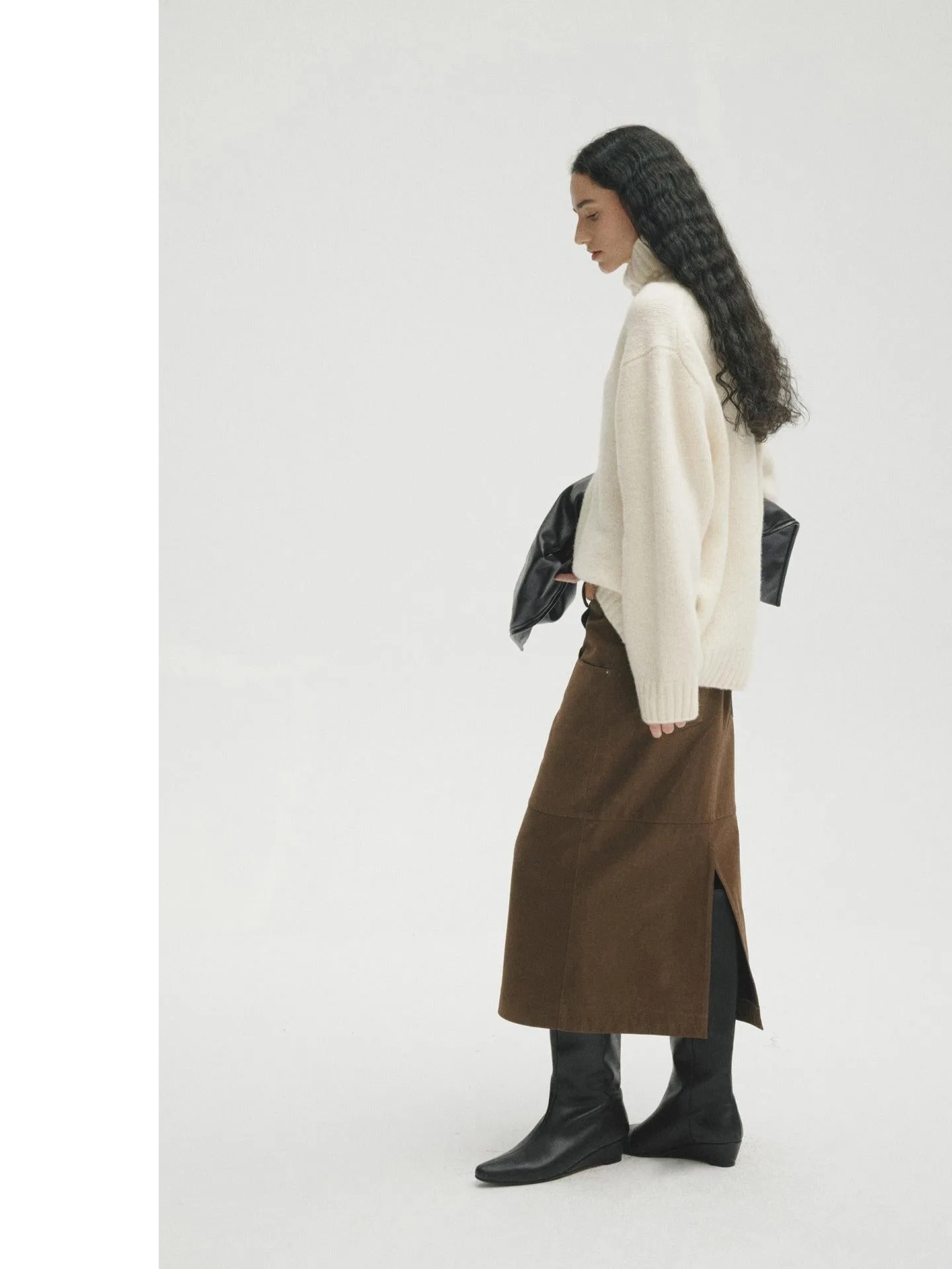 Brown Midi Skirt with Slit