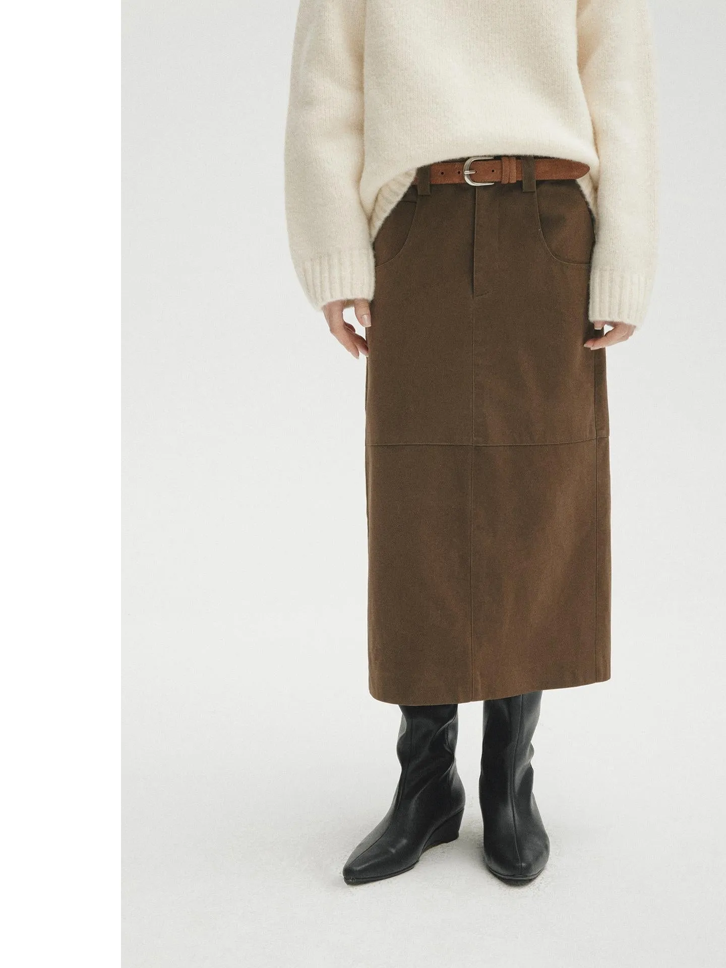 Brown Midi Skirt with Slit