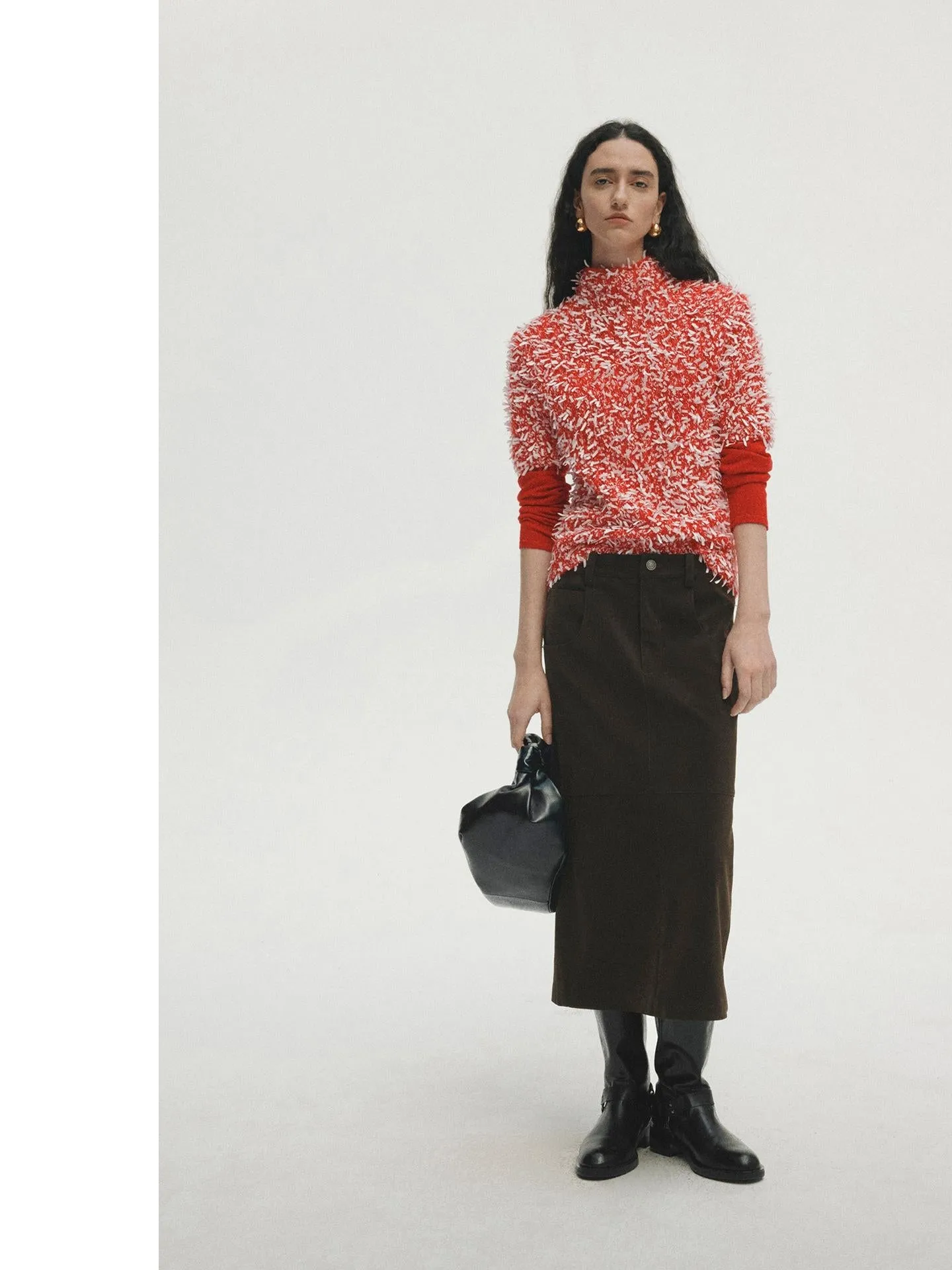 Brown Midi Skirt with Slit