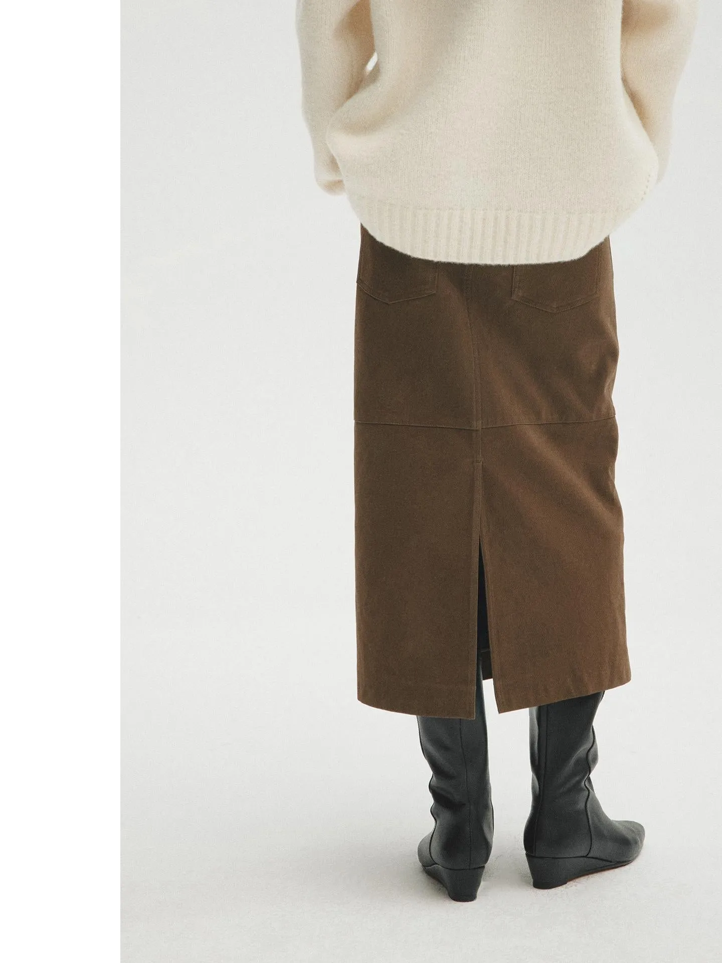 Brown Midi Skirt with Slit
