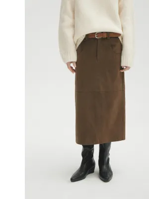 Brown Midi Skirt with Slit