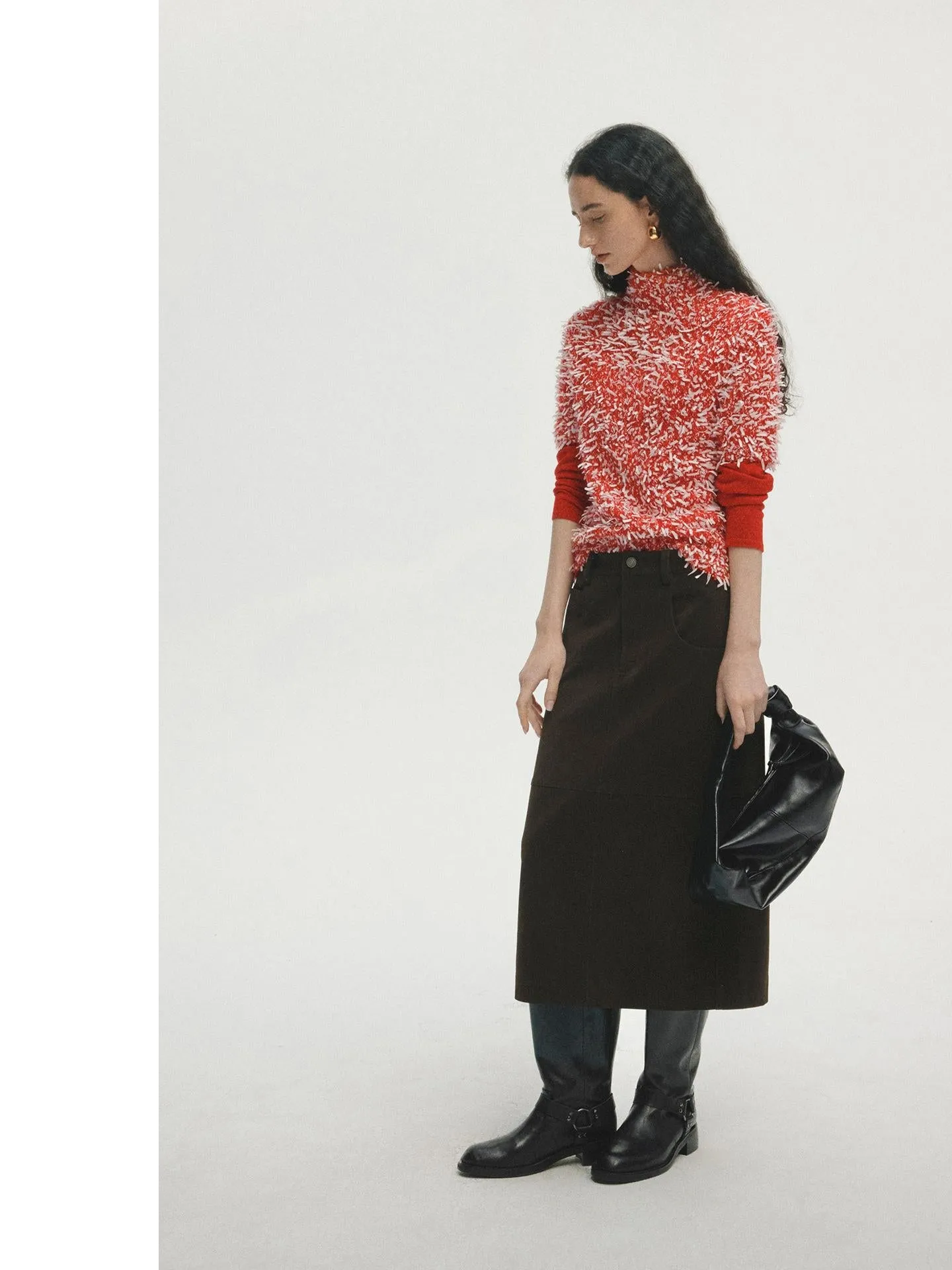 Brown Midi Skirt with Slit