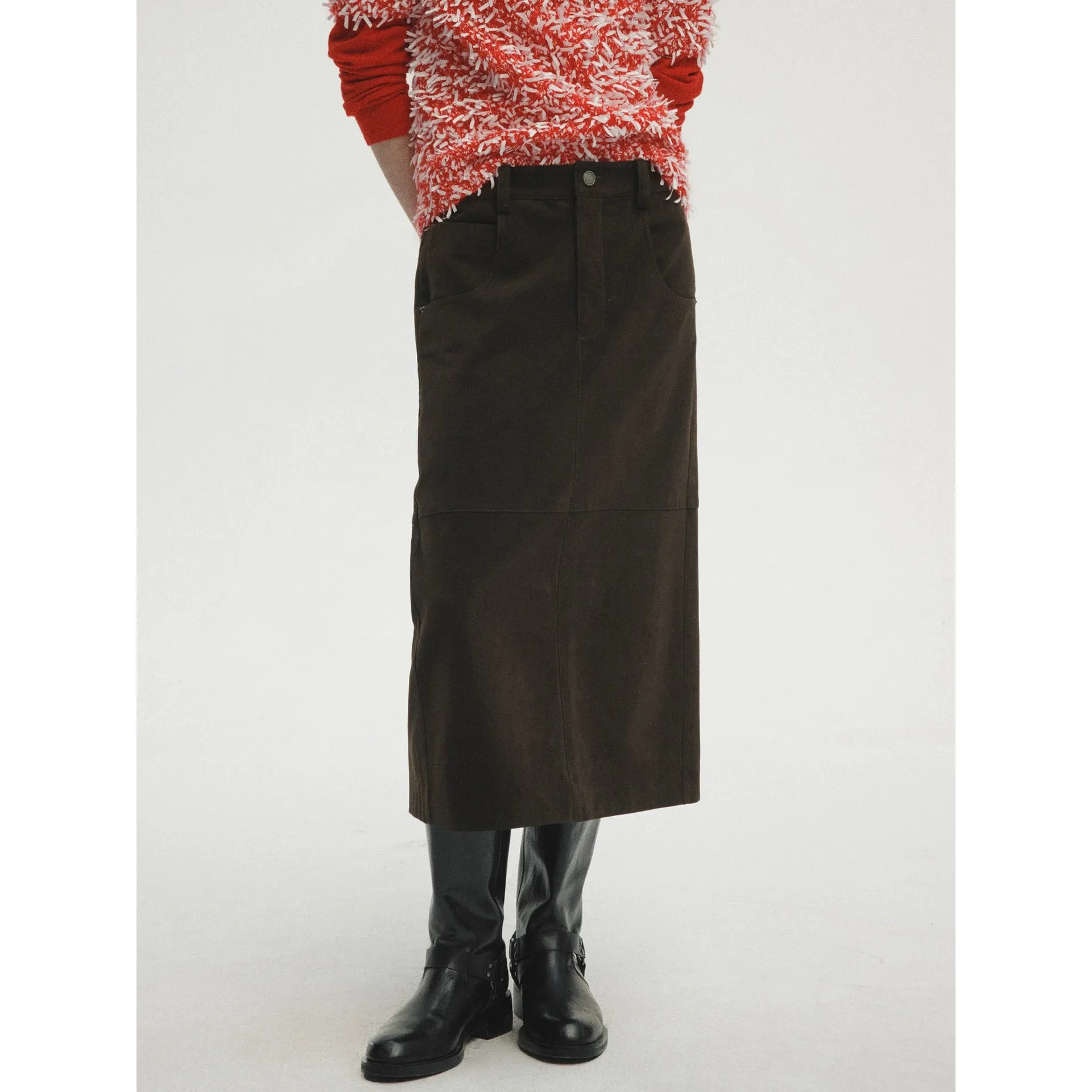 Brown Midi Skirt with Slit