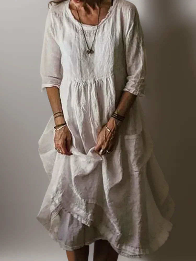 Carolien - Flowing Maxi Dress with Relaxed Round Neckline
