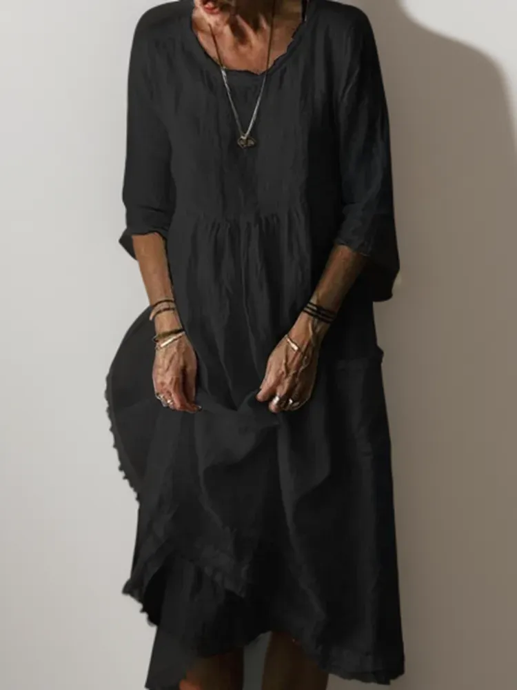 Carolien - Flowing Maxi Dress with Relaxed Round Neckline