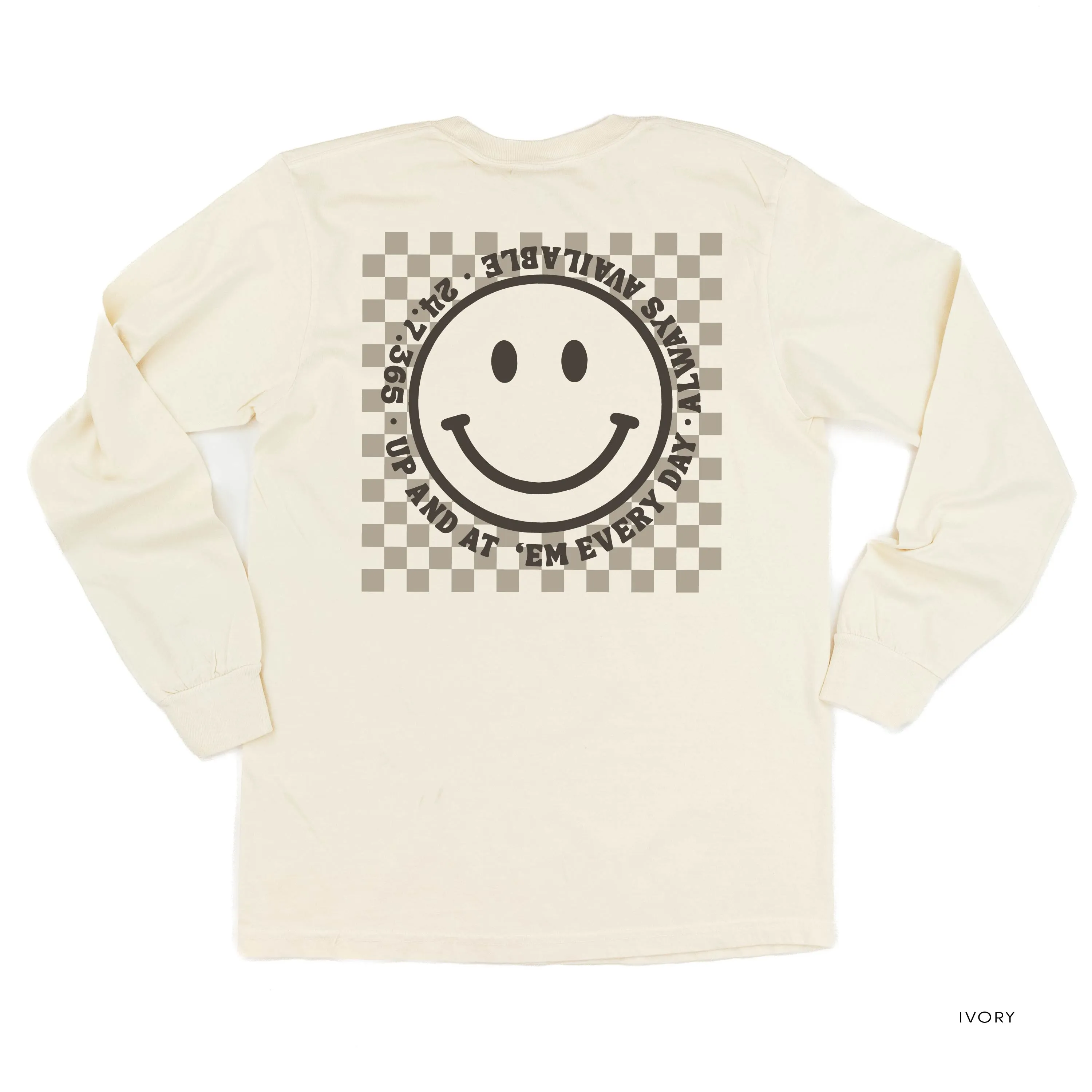 CARPOOL QUEEN (Up And At 'Em Smiley Face on Back) - Long Sleeve Comfort Colors Tee