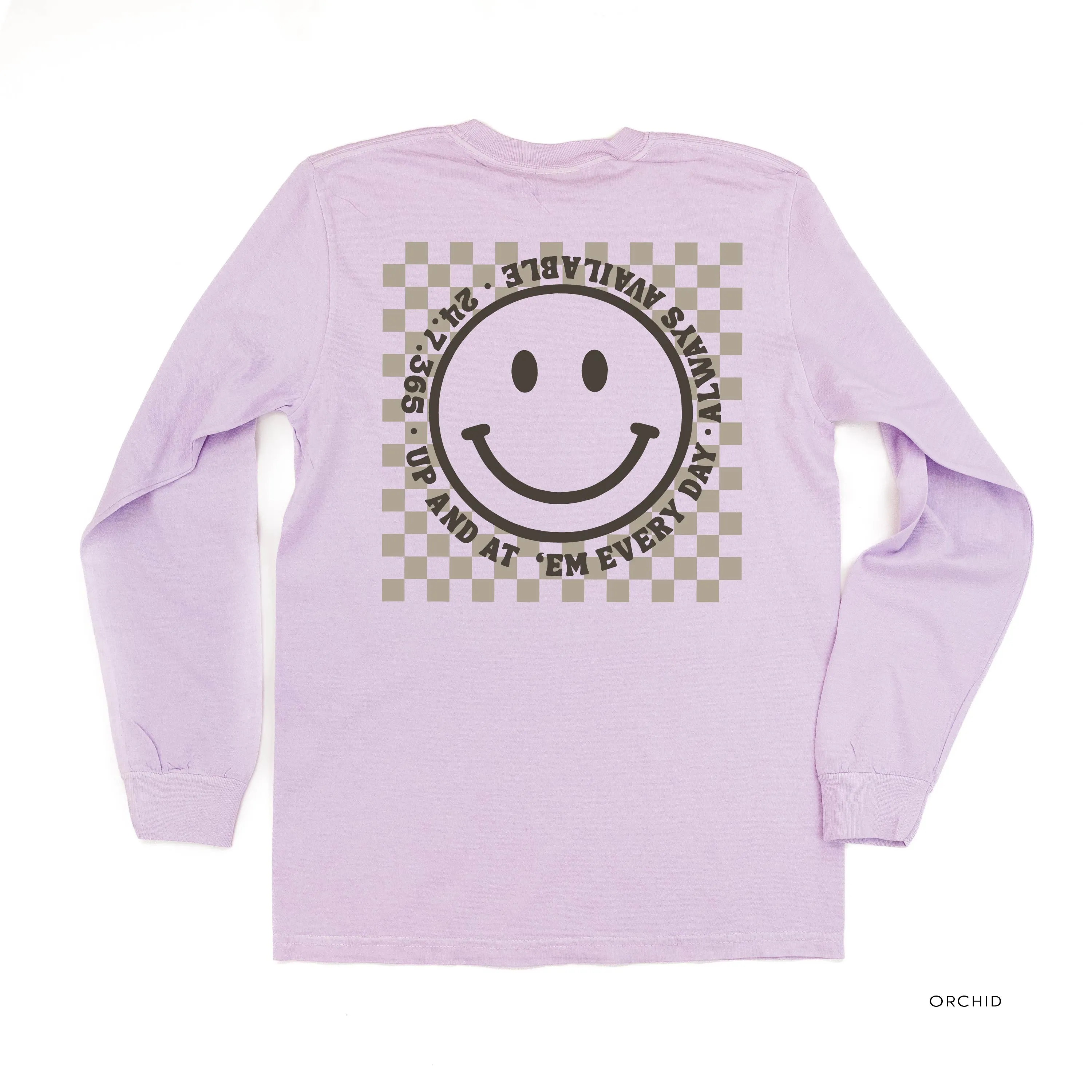 CARPOOL QUEEN (Up And At 'Em Smiley Face on Back) - Long Sleeve Comfort Colors Tee
