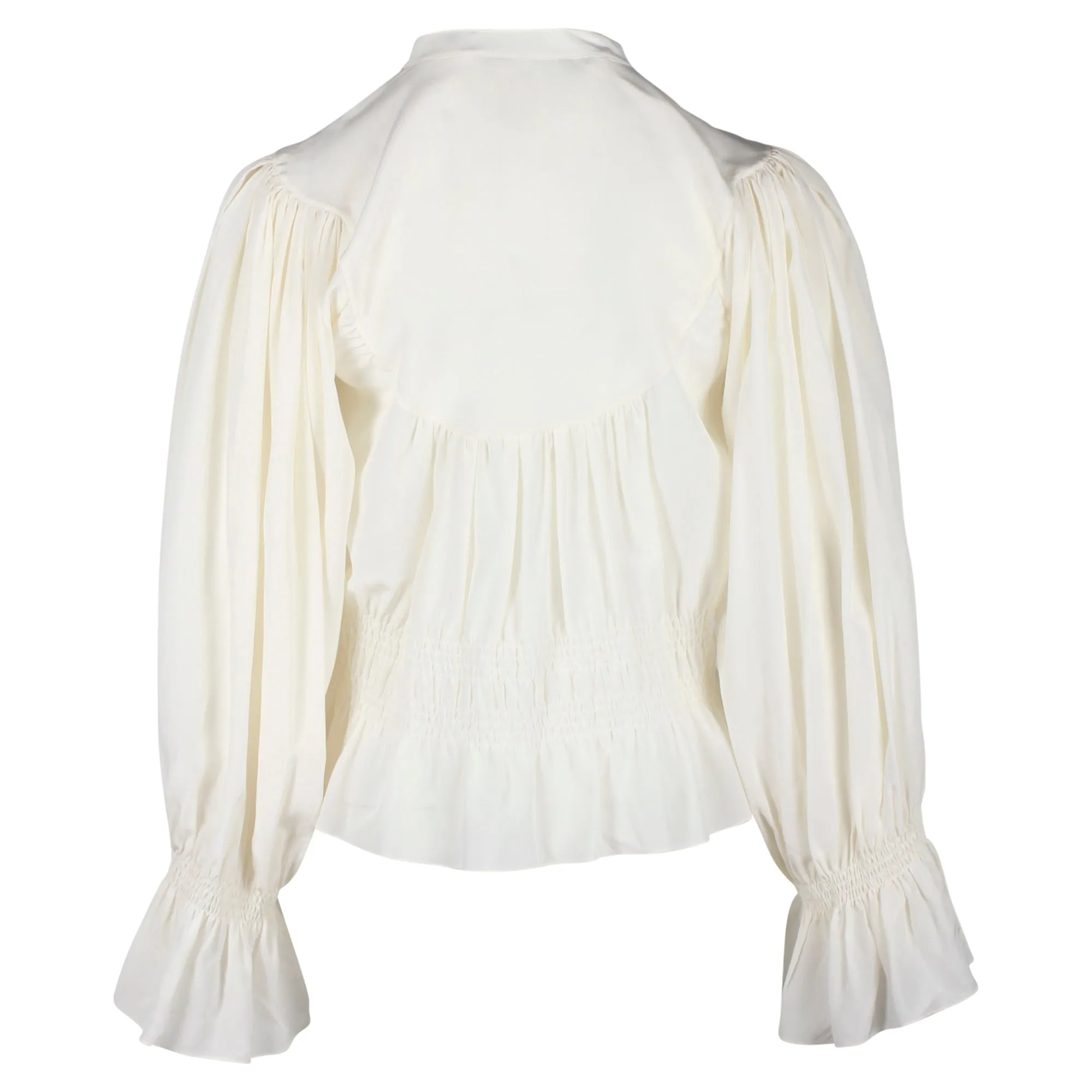 Chloe Pussybow Ruched Blouse in Ecru Silk