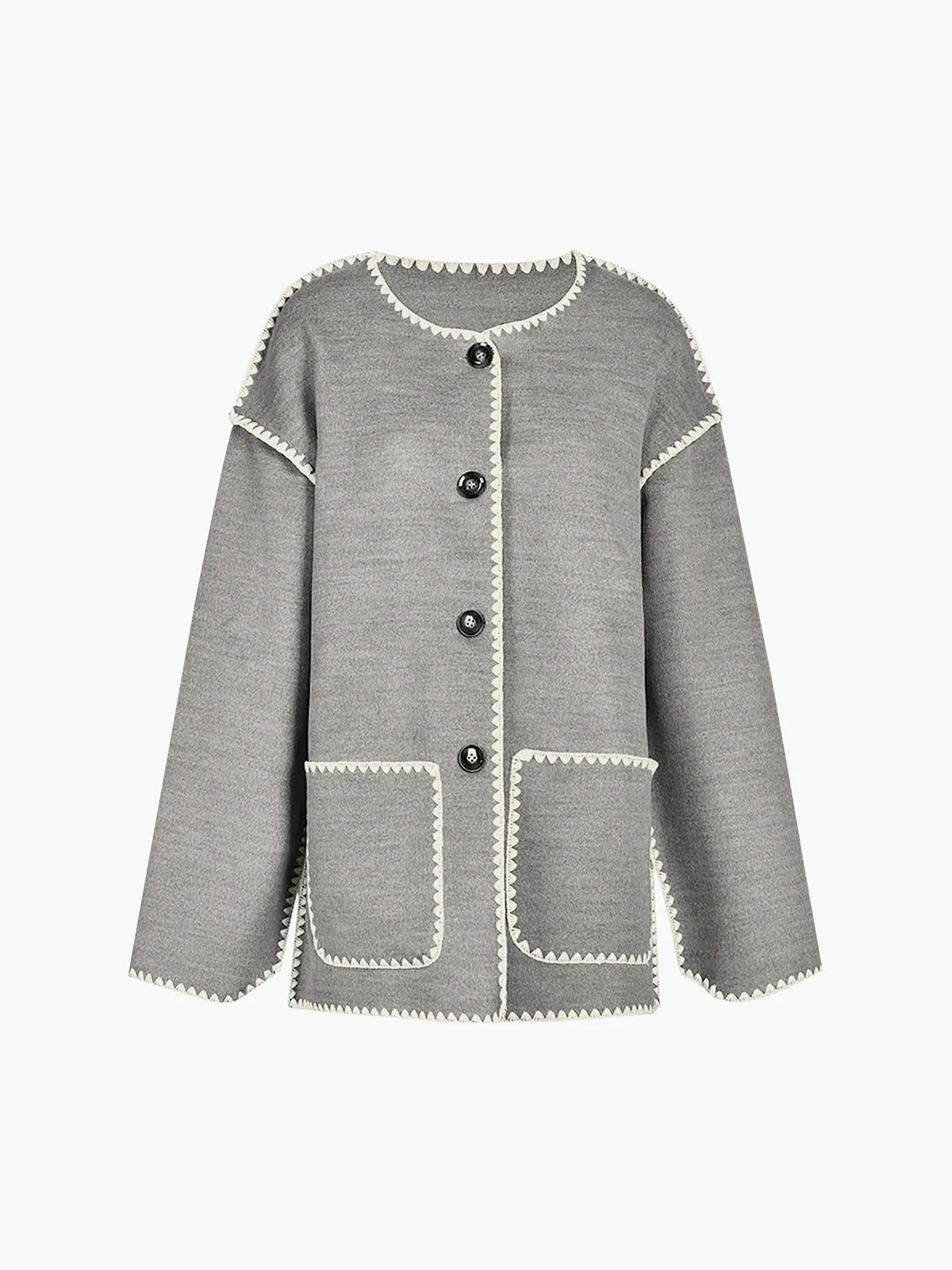 Contrast Trim Jacket Trendy With Matching Scarf