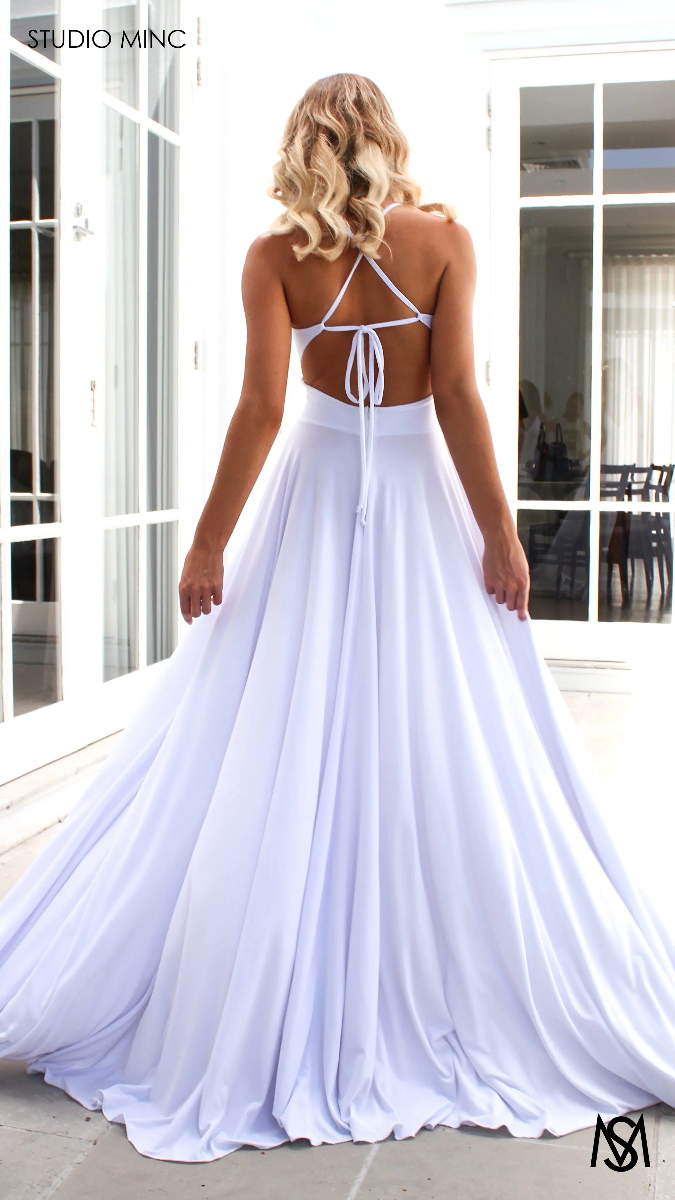 COSMO - White Flowy Formal Dress with Leg Split & Cut Outs
