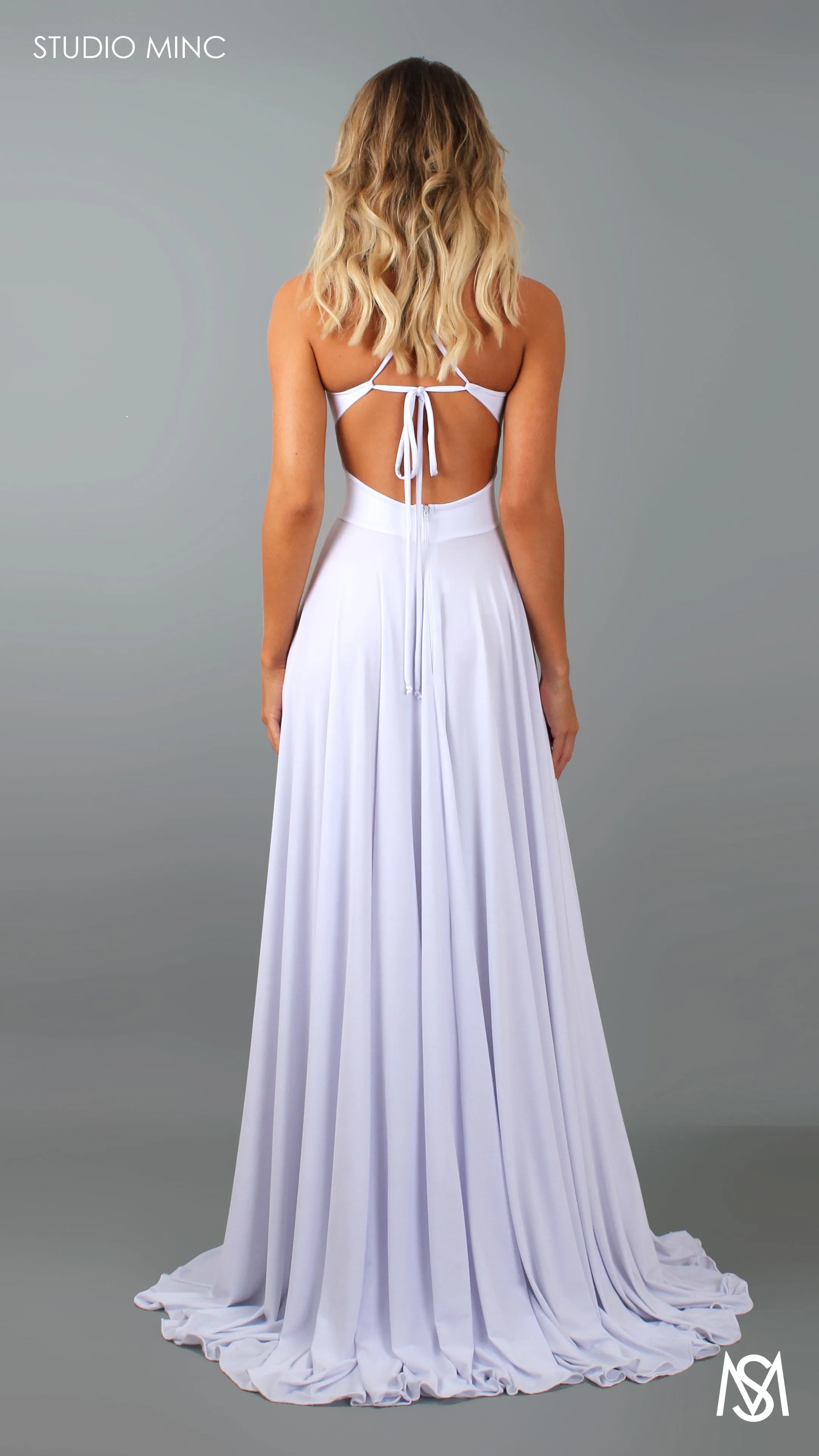COSMO - White Flowy Formal Dress with Leg Split & Cut Outs