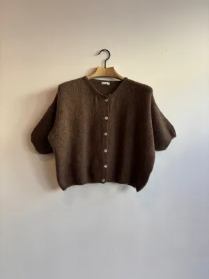 Cropped Sleeve Mohair Cardigan Chocolate