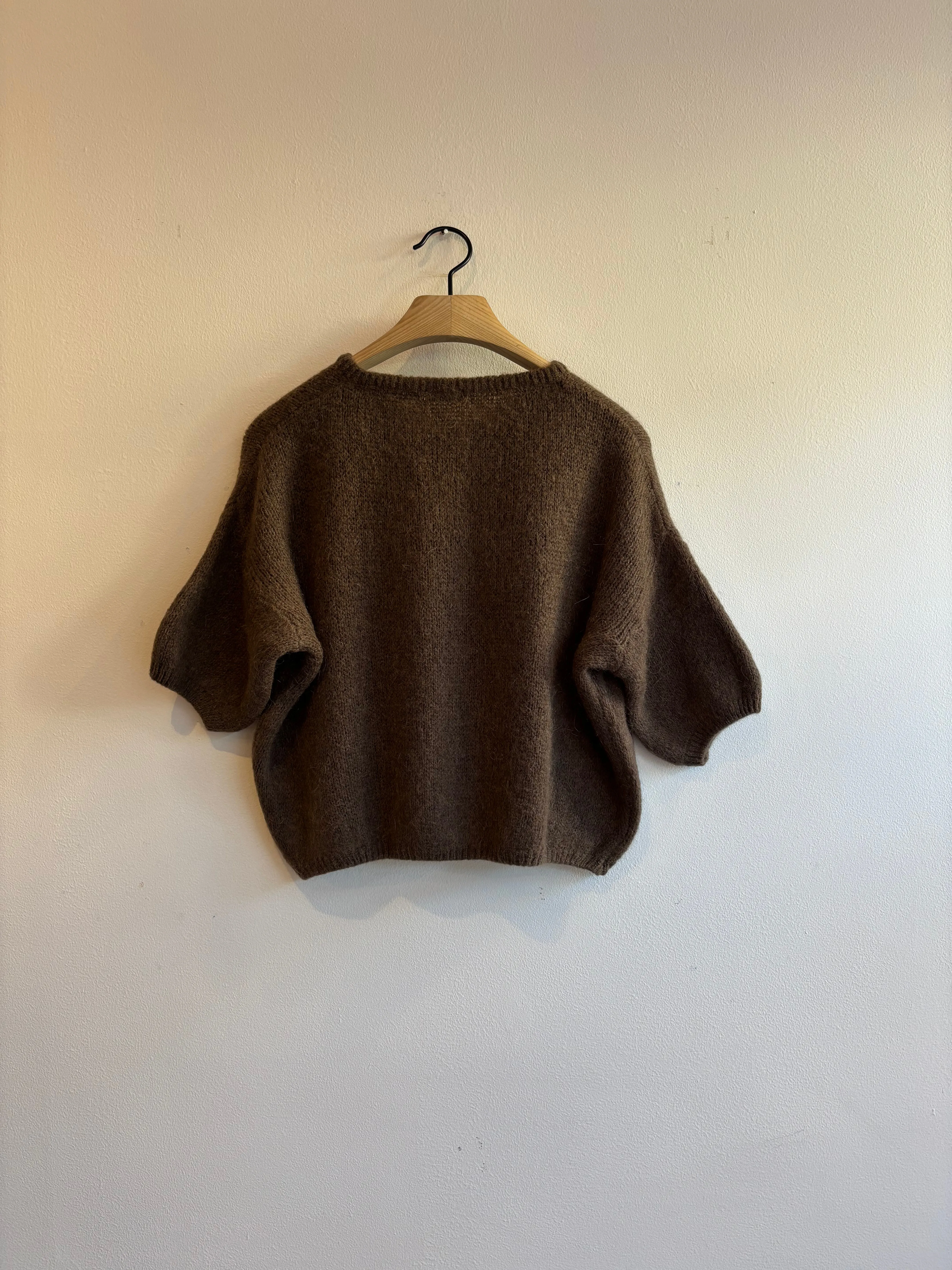 Cropped Sleeve Mohair Cardigan Chocolate