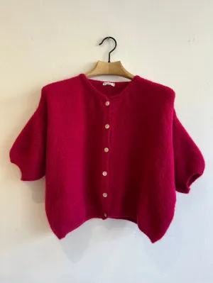 Cropped Sleeve Mohair Cardigan Wine