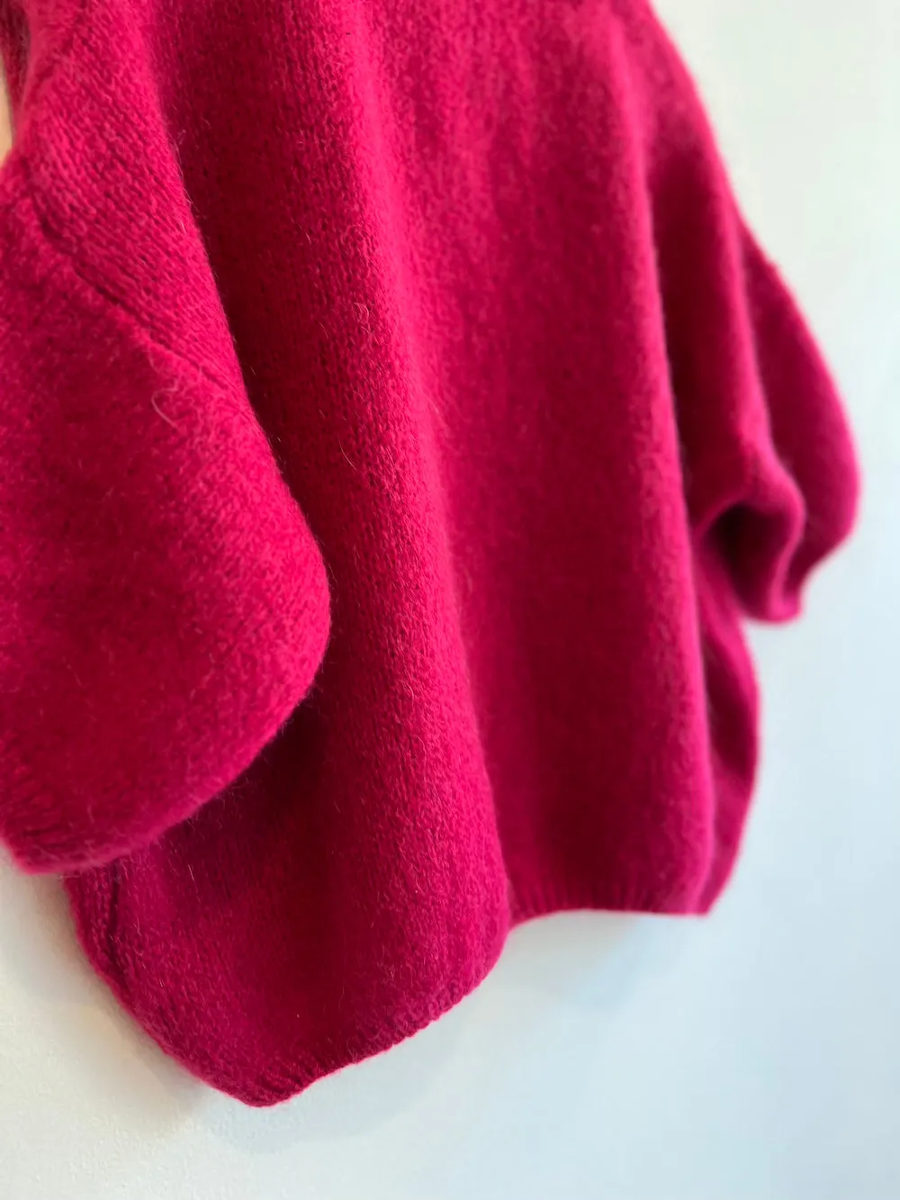 Cropped Sleeve Mohair Cardigan Wine