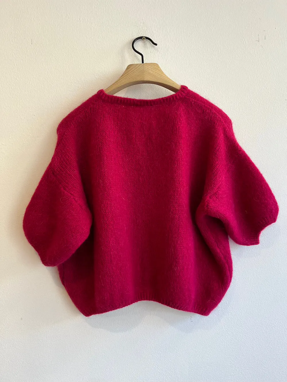 Cropped Sleeve Mohair Cardigan Wine