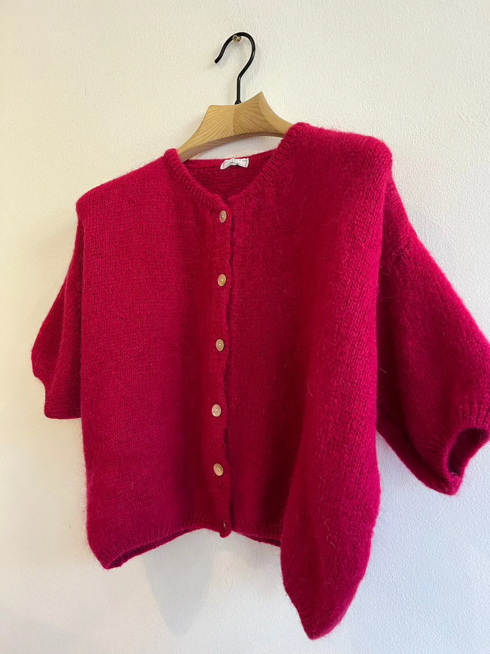 Cropped Sleeve Mohair Cardigan Wine